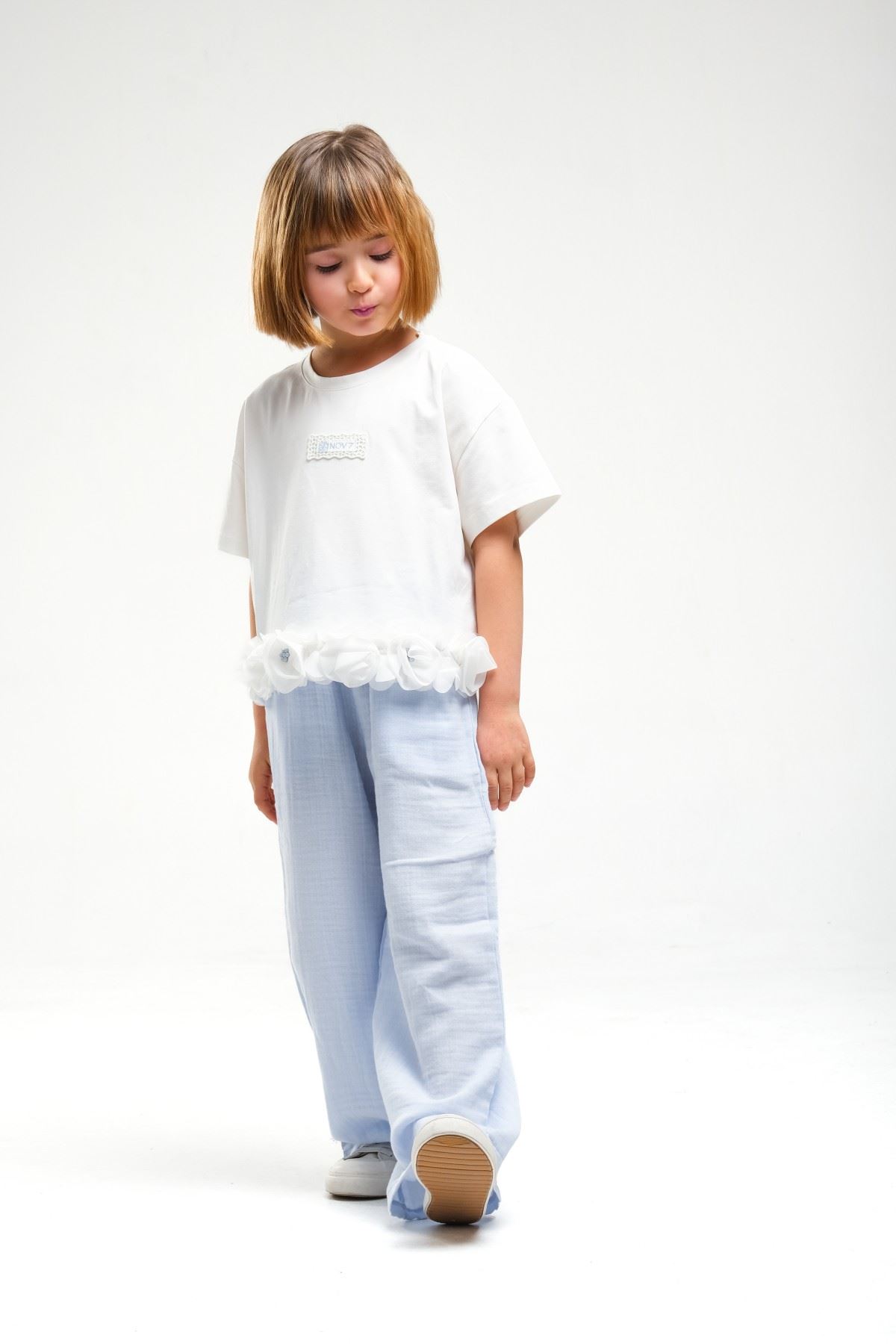 4-8 Yaş Asuman Two Kız Çocuk Takım-Buz Mavi