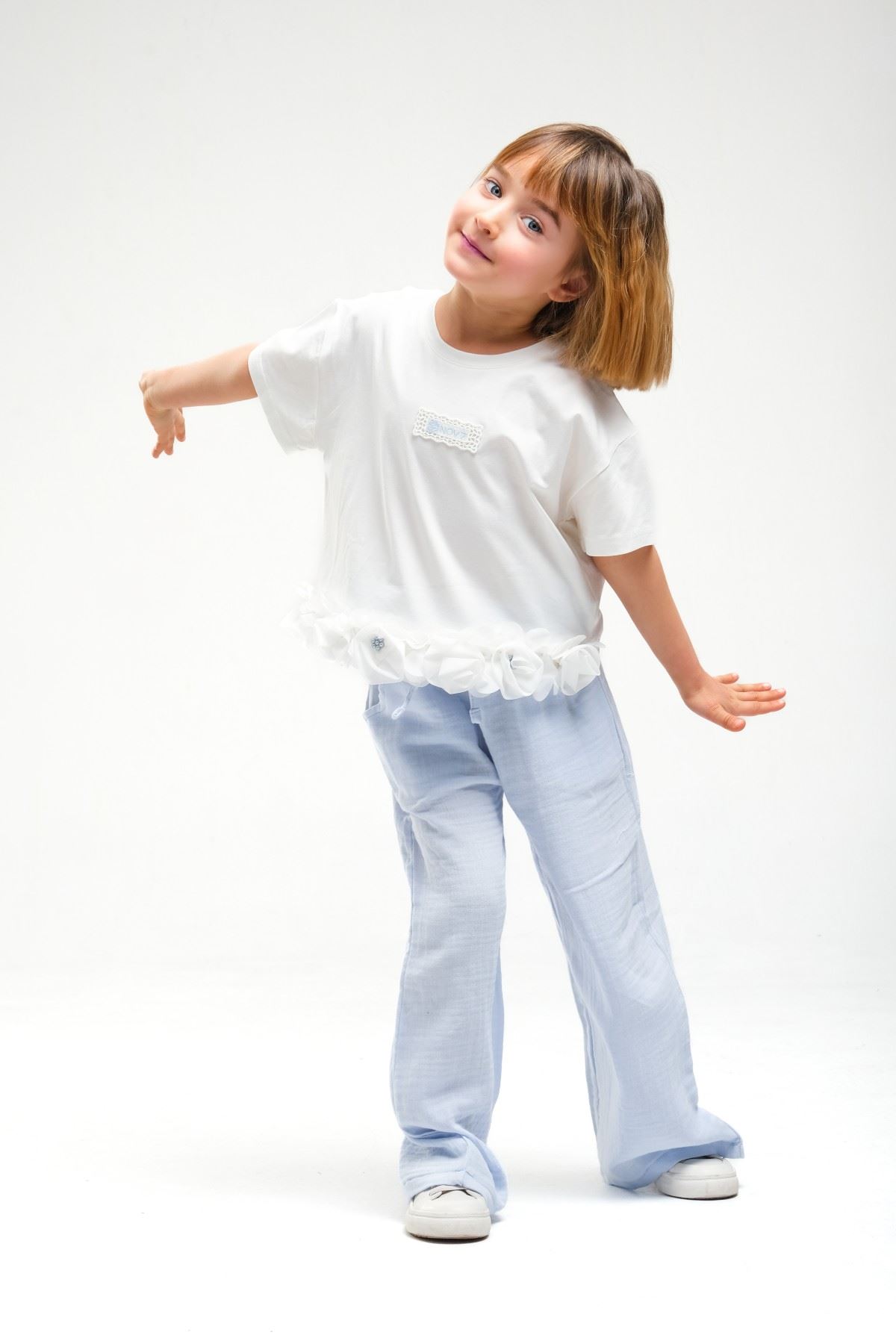 4-8 Yaş Asuman Two Kız Çocuk Takım-Buz Mavi