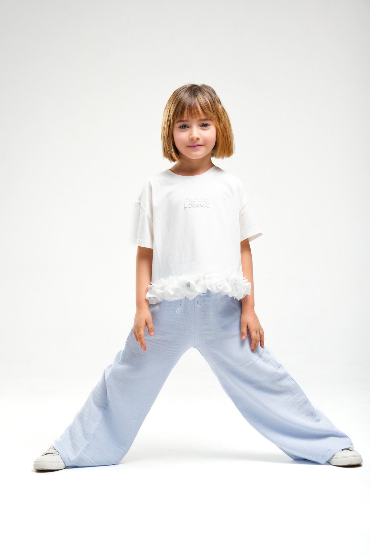 4-8 Yaş Asuman Two Kız Çocuk Takım-Buz Mavi