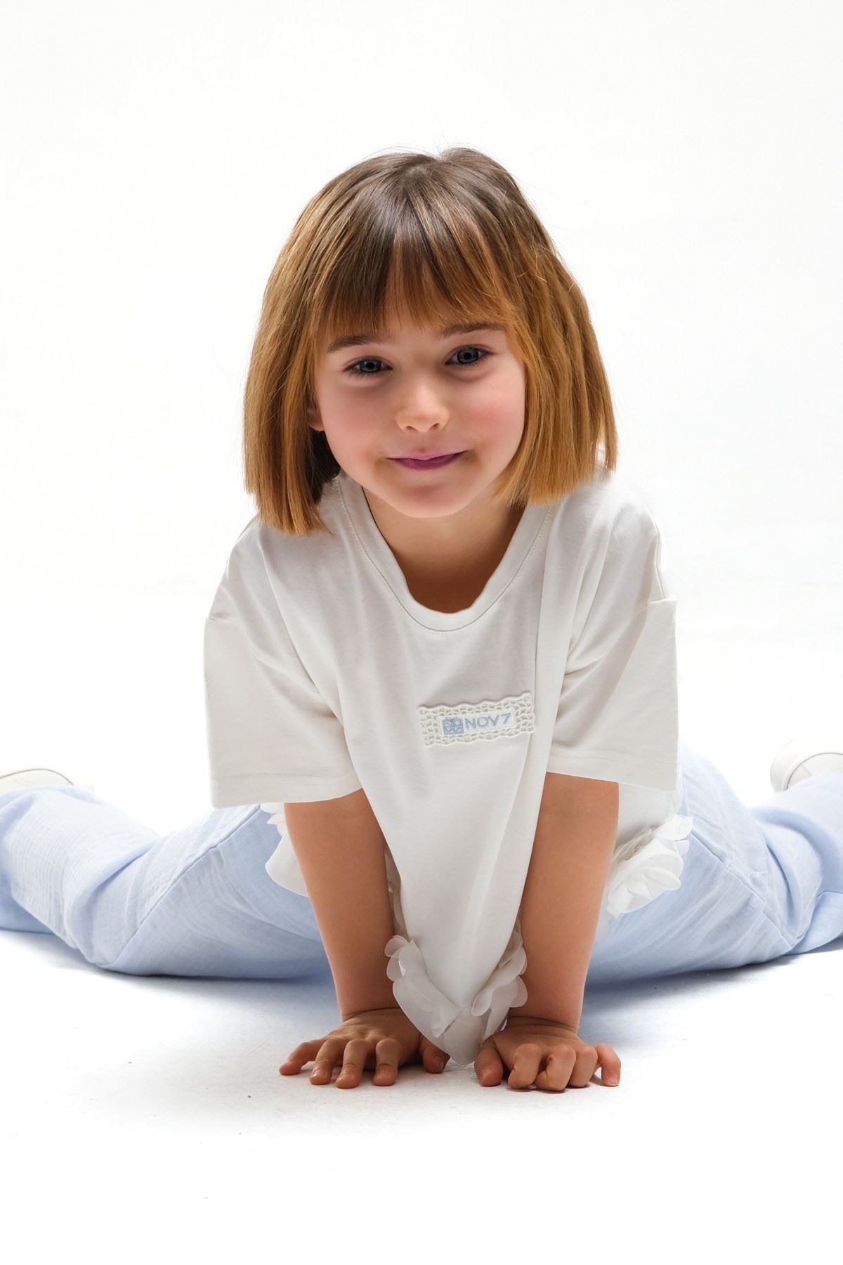 4-8 Yaş Asuman Two Kız Çocuk Takım-Buz Mavi