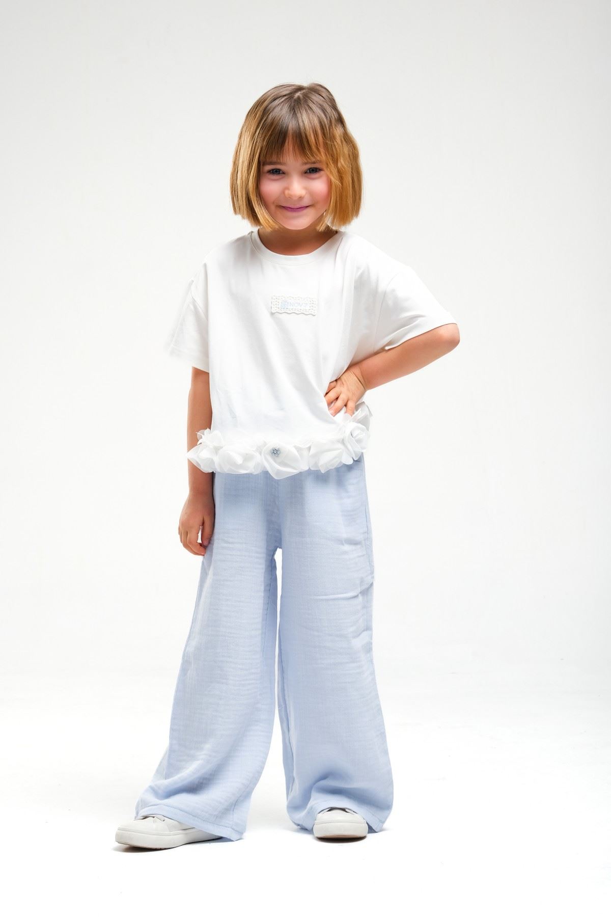 4-8 Yaş Asuman Two Kız Çocuk Takım-Buz Mavi