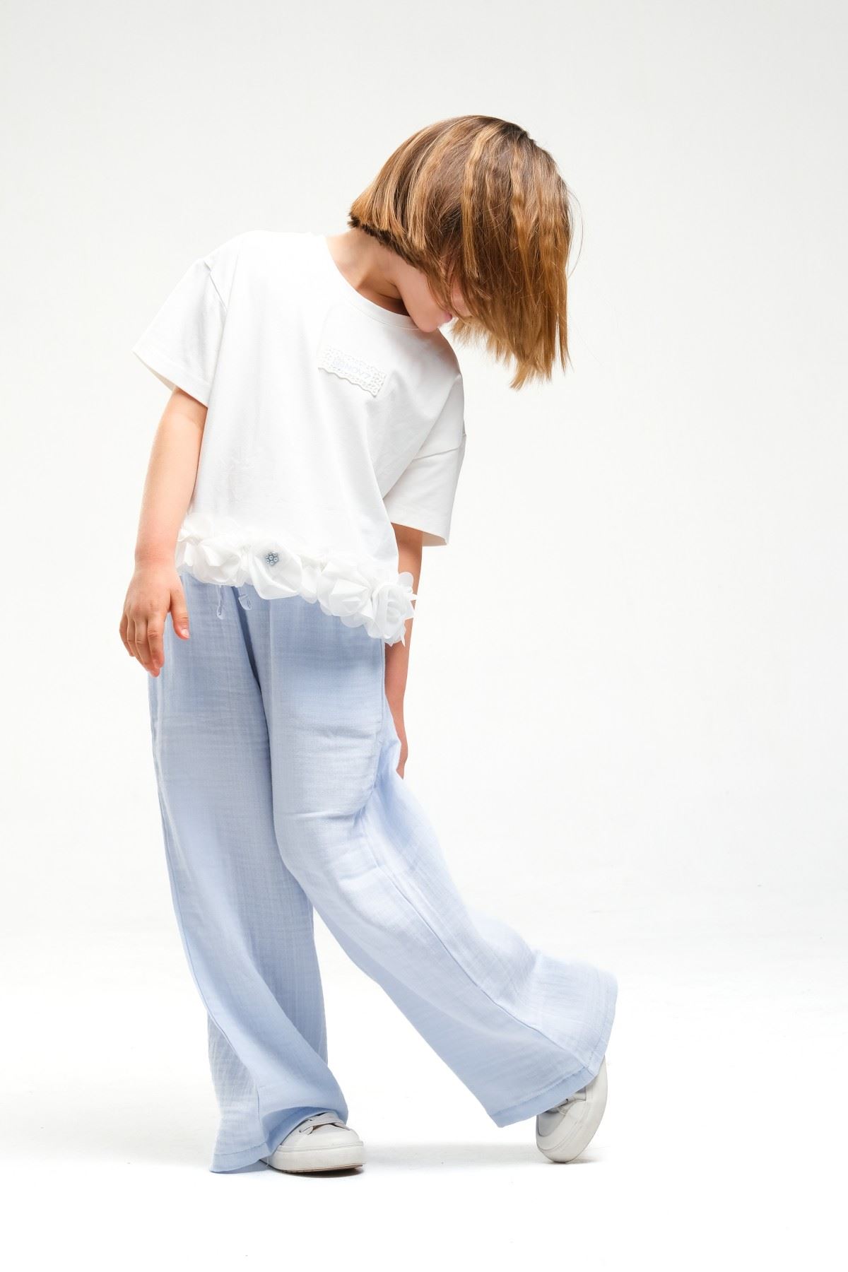 4-8 Yaş Asuman Two Kız Çocuk Takım-Buz Mavi