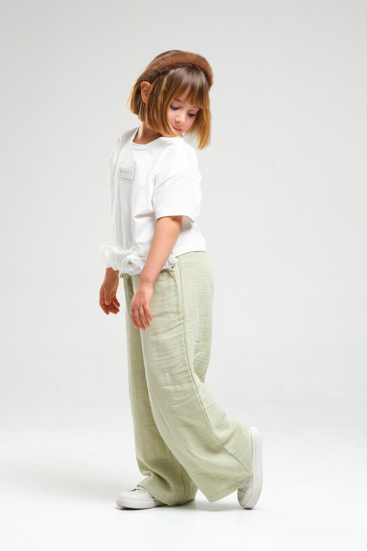 4-8 Yaş Asuman Two Kız Çocuk Takım-Haki