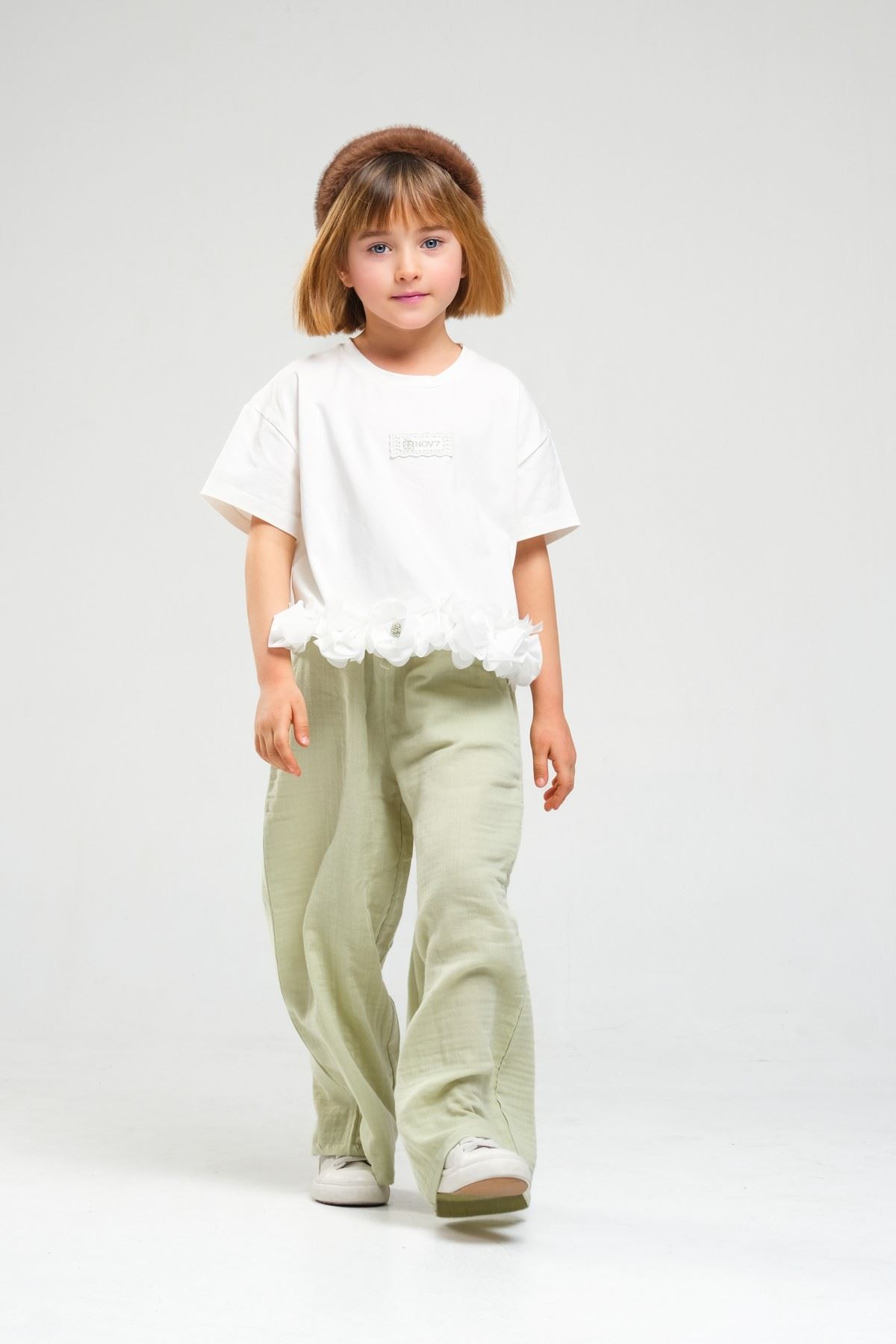 4-8 Yaş Asuman Two Kız Çocuk Takım-Haki