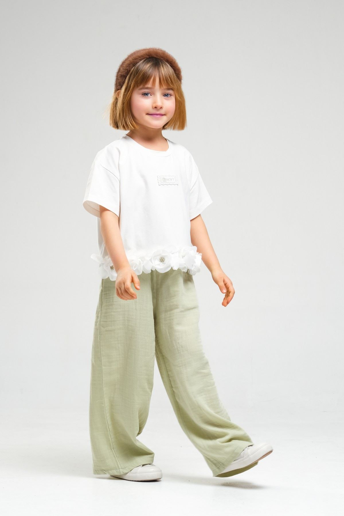 4-8 Yaş Asuman Two Kız Çocuk Takım-Haki