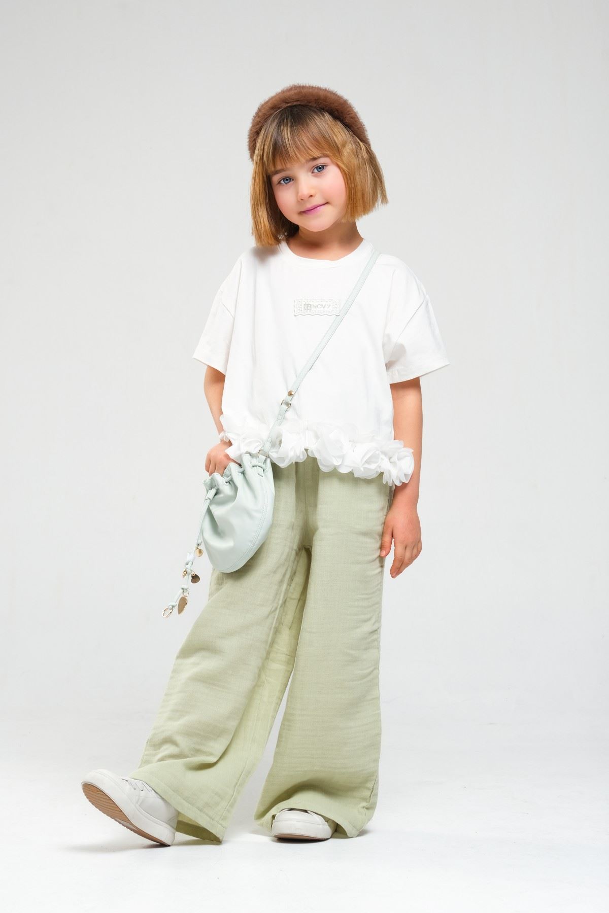 4-8 Yaş Asuman Two Kız Çocuk Takım-Haki