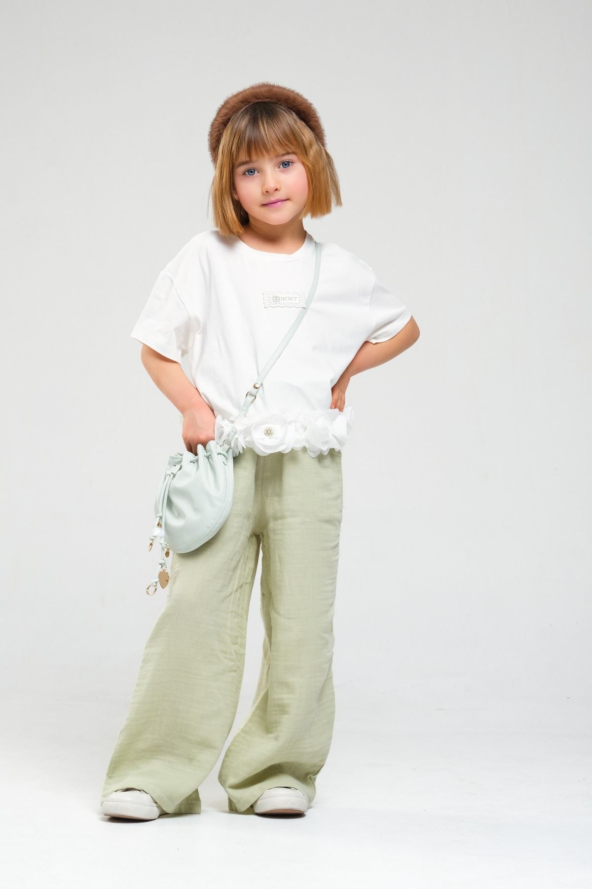 4-8 Yaş Asuman Two Kız Çocuk Takım-Haki