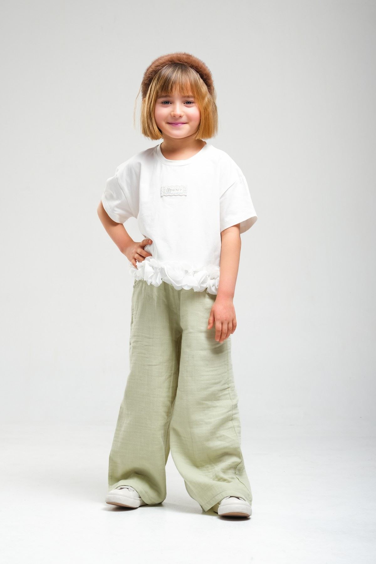 4-8 Yaş Asuman Two Kız Çocuk Takım-Haki