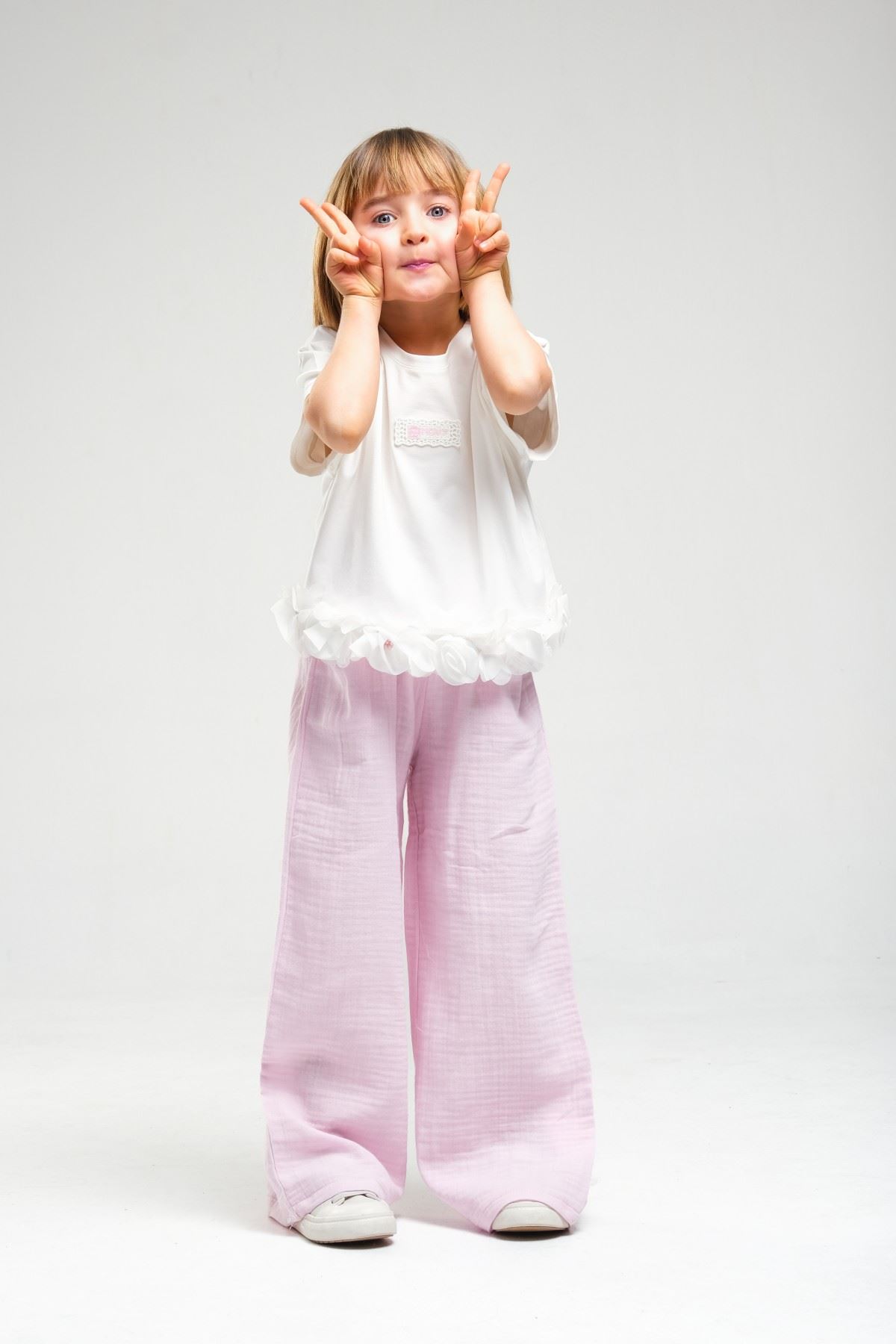 4-8 Yaş Asuman Two Kız Çocuk Takım-Şeker Pembe