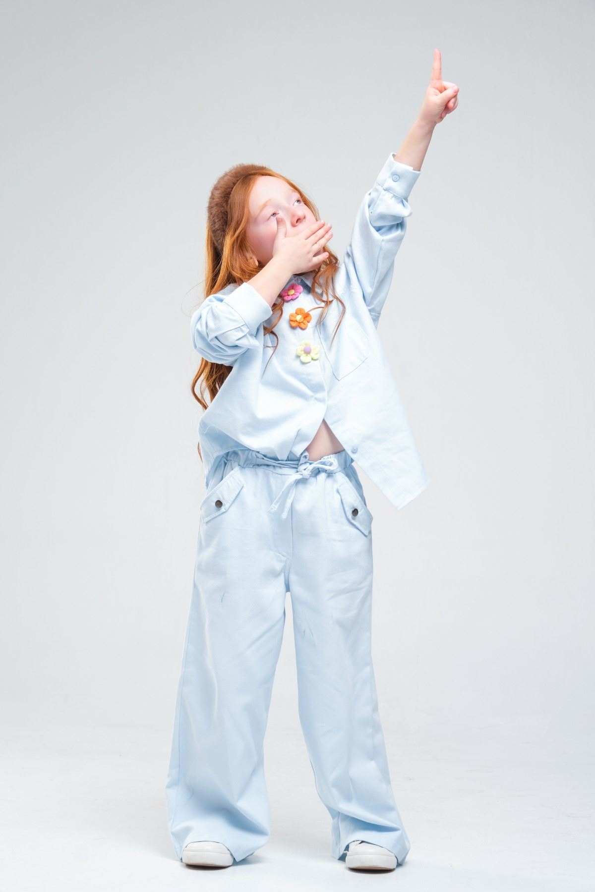 4-8 Yaş Pearl Flower Kız Çocuk Takım-Bebe Mavisi