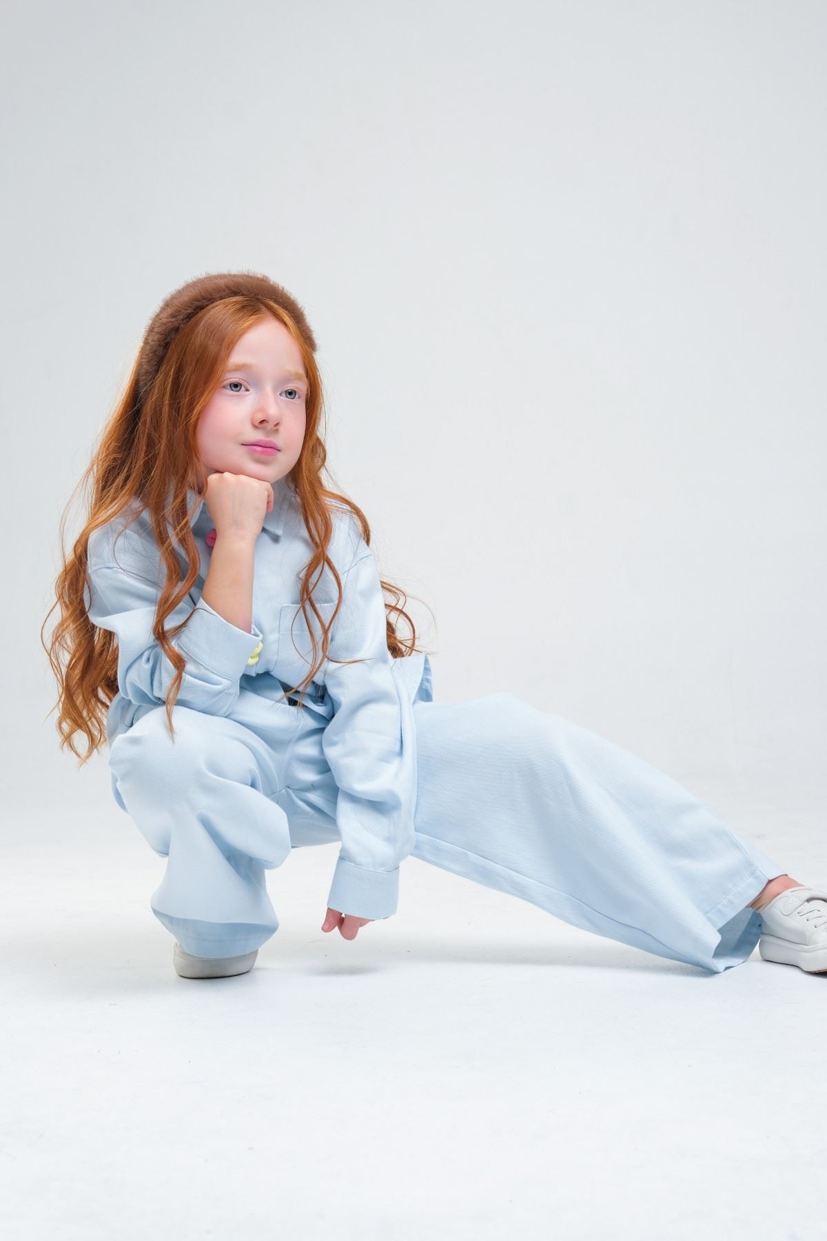 4-8 Yaş Pearl Flower Kız Çocuk Takım-Bebe Mavisi