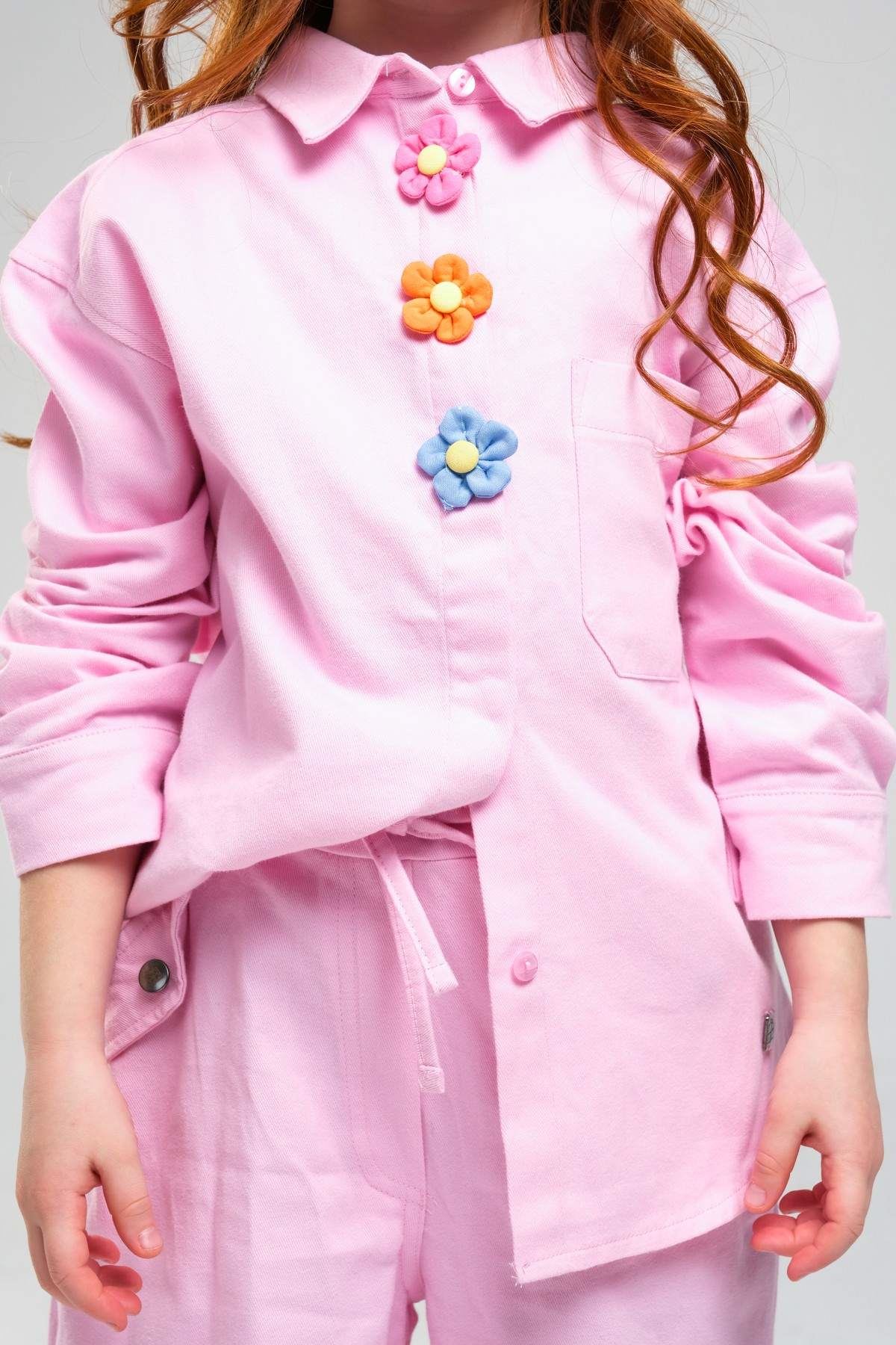 4-8 Yaş Pearl Flower Kız Çocuk Takım-Şeker Pembe