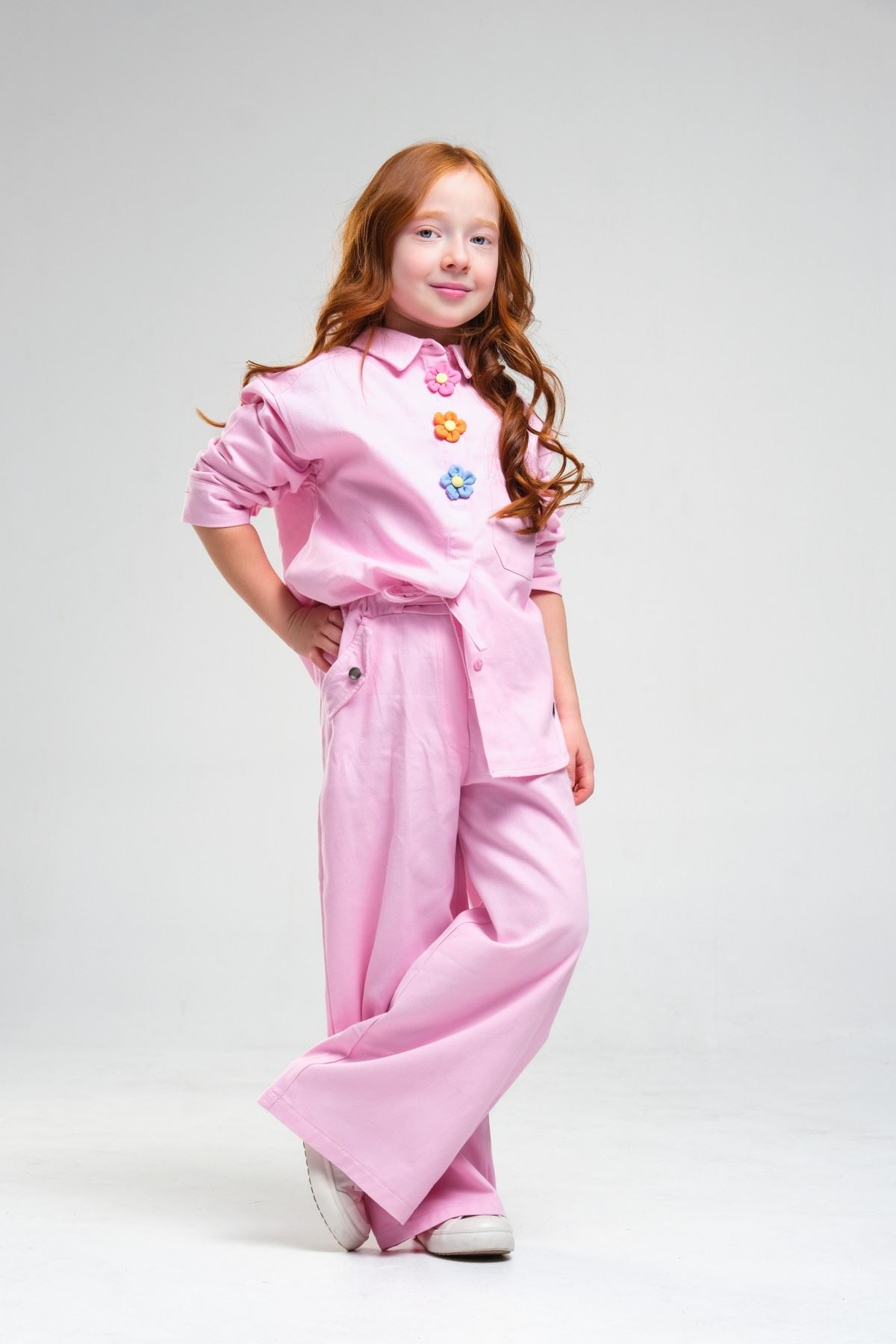 4-8 Yaş Pearl Flower Kız Çocuk Takım-Şeker Pembe