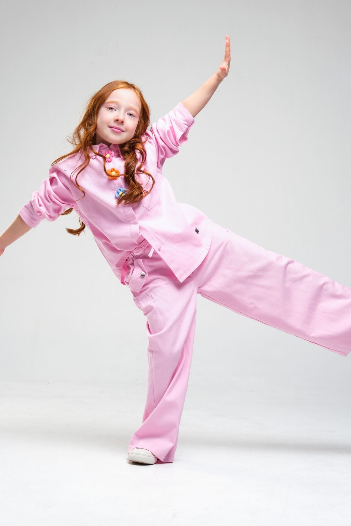 4-8 Yaş Pearl Flower Kız Çocuk Takım-Şeker Pembe