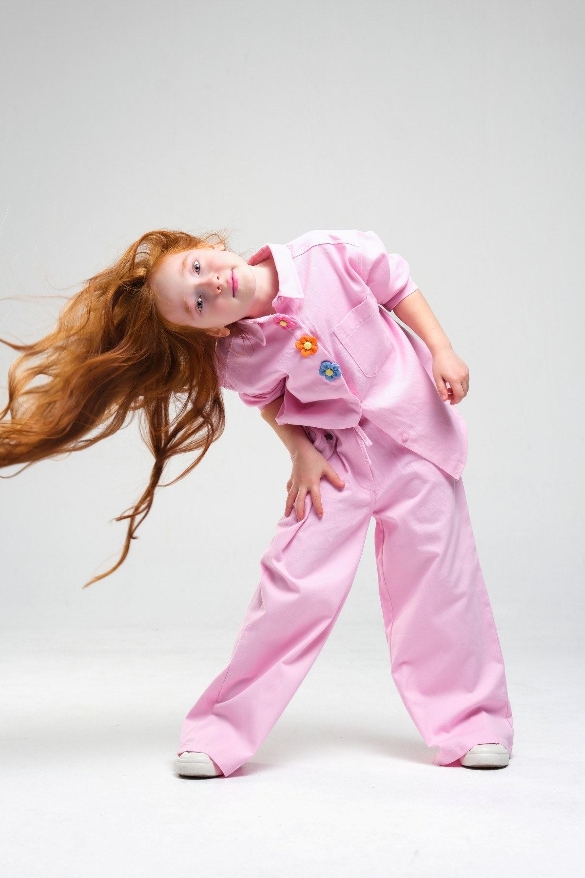 4-8 Yaş Pearl Flower Kız Çocuk Takım-Şeker Pembe