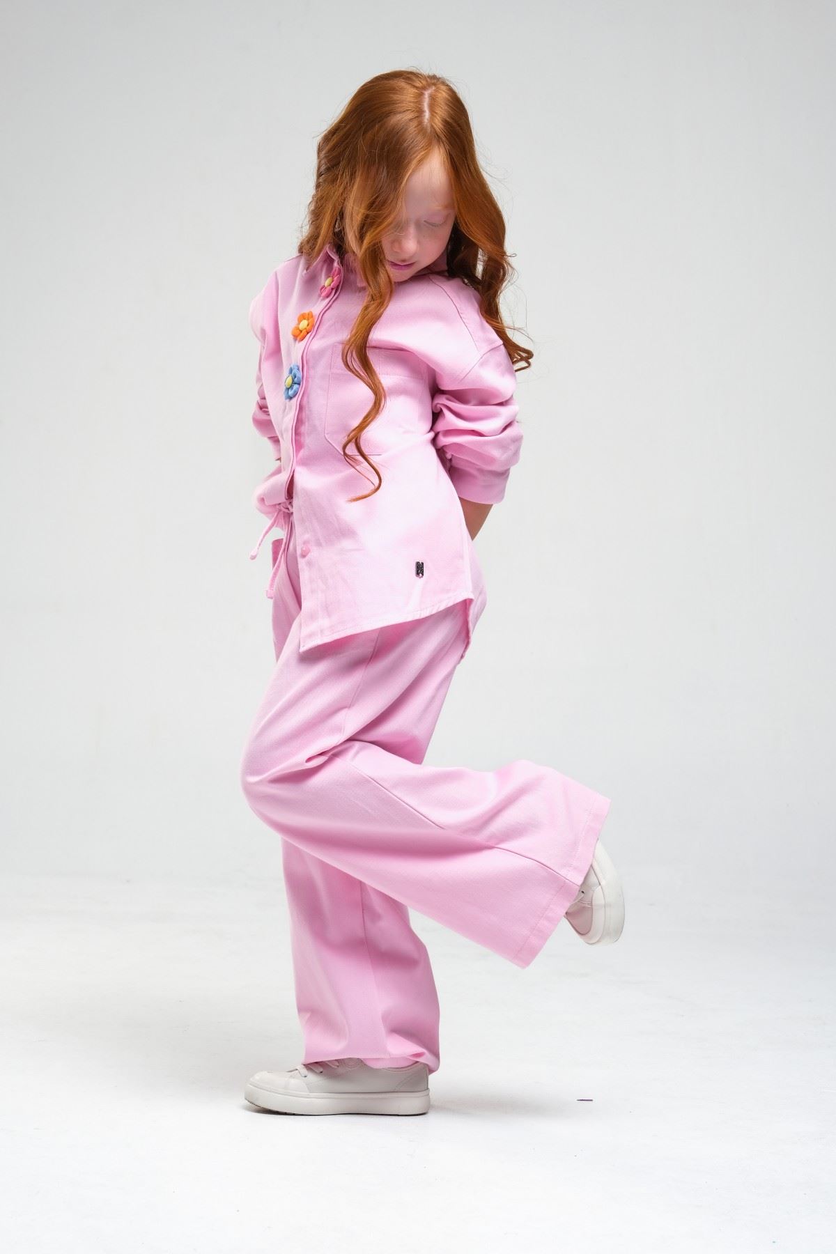 4-8 Yaş Pearl Flower Kız Çocuk Takım-Şeker Pembe