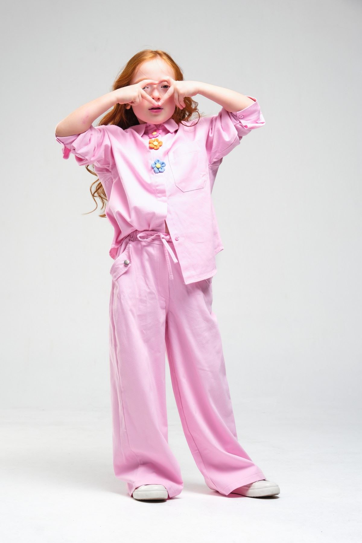 4-8 Yaş Pearl Flower Kız Çocuk Takım-Şeker Pembe