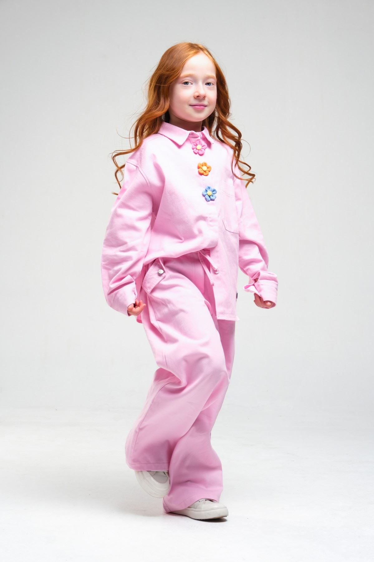 4-8 Yaş Pearl Flower Kız Çocuk Takım-Şeker Pembe