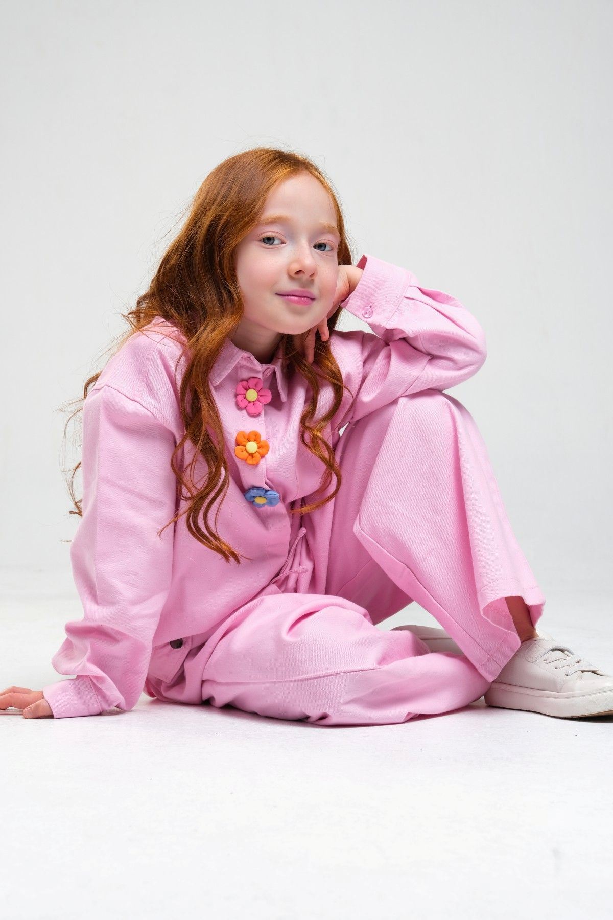 4-8 Yaş Pearl Flower Kız Çocuk Takım-Şeker Pembe