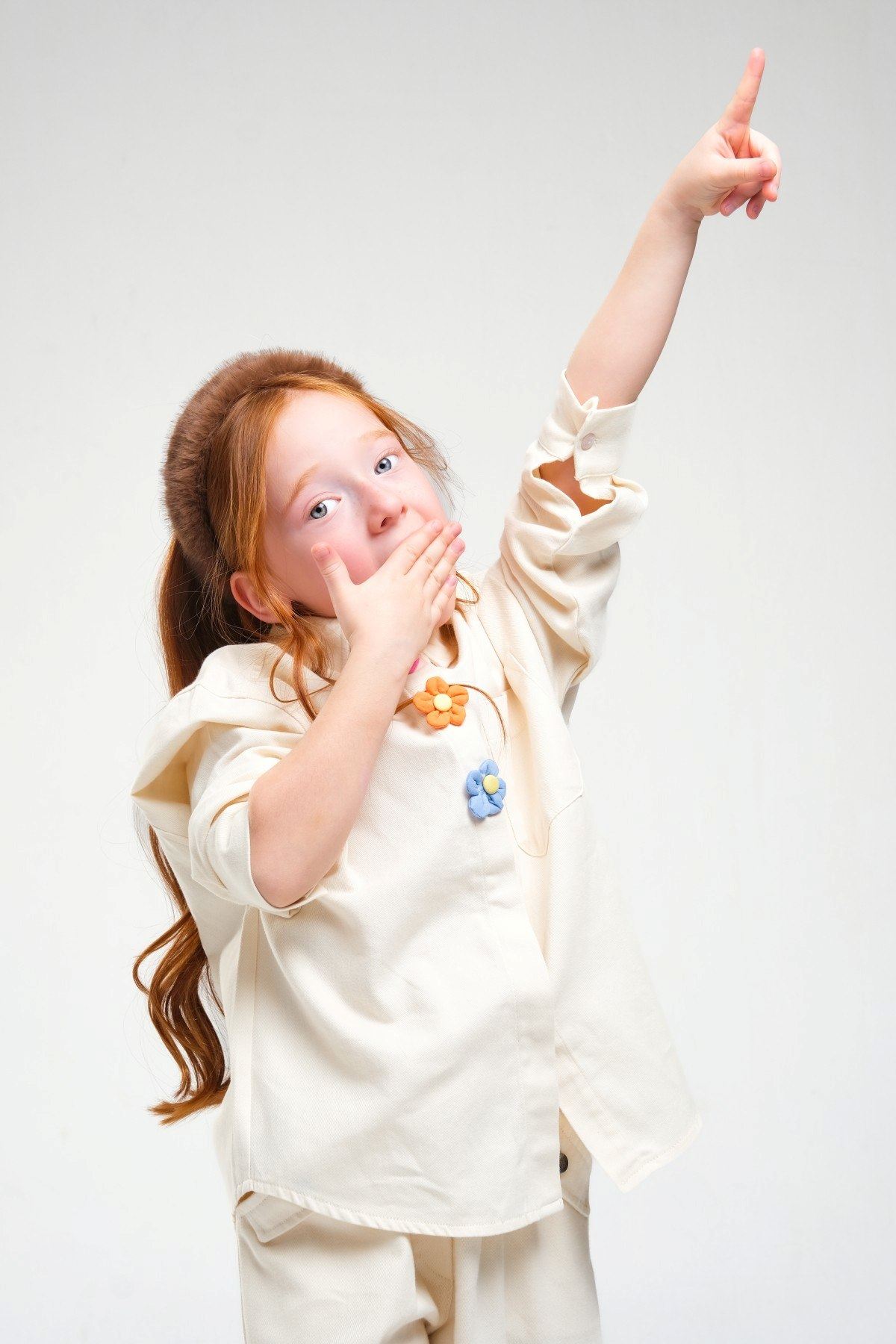 4-8 Yaş Pearl Flower Kız Çocuk Takım-Latte