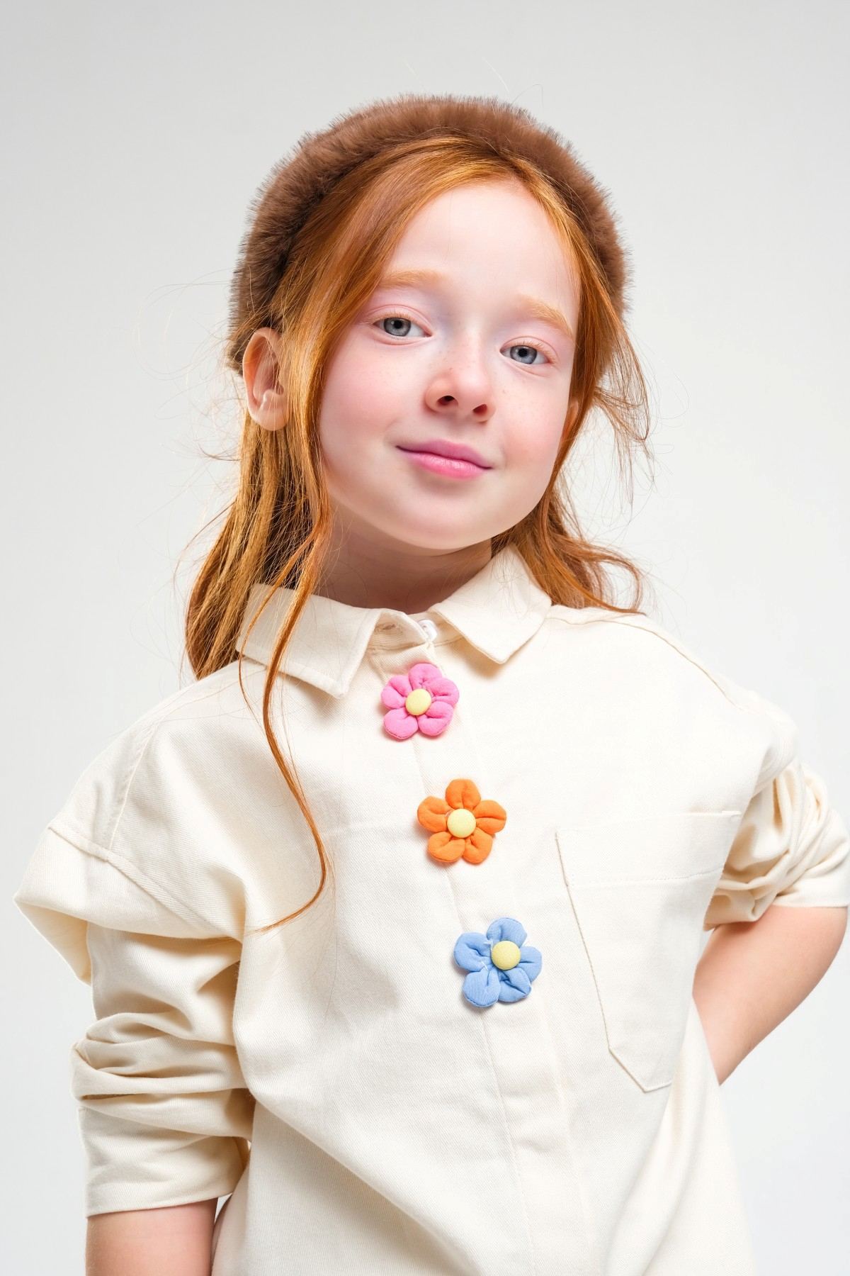 4-8 Yaş Pearl Flower Kız Çocuk Takım-Latte