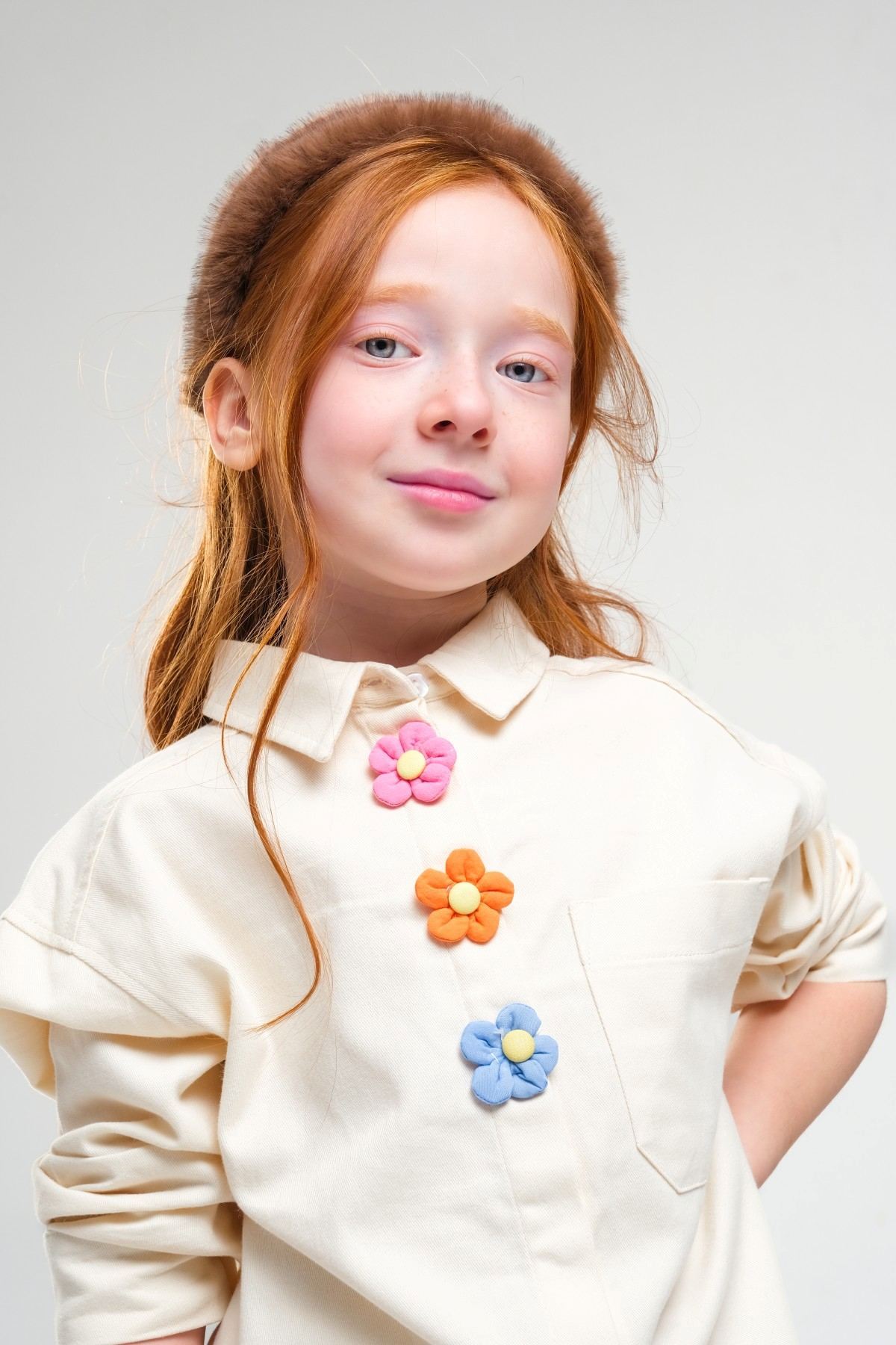 4-8 Yaş Pearl Flower Kız Çocuk Takım-Latte