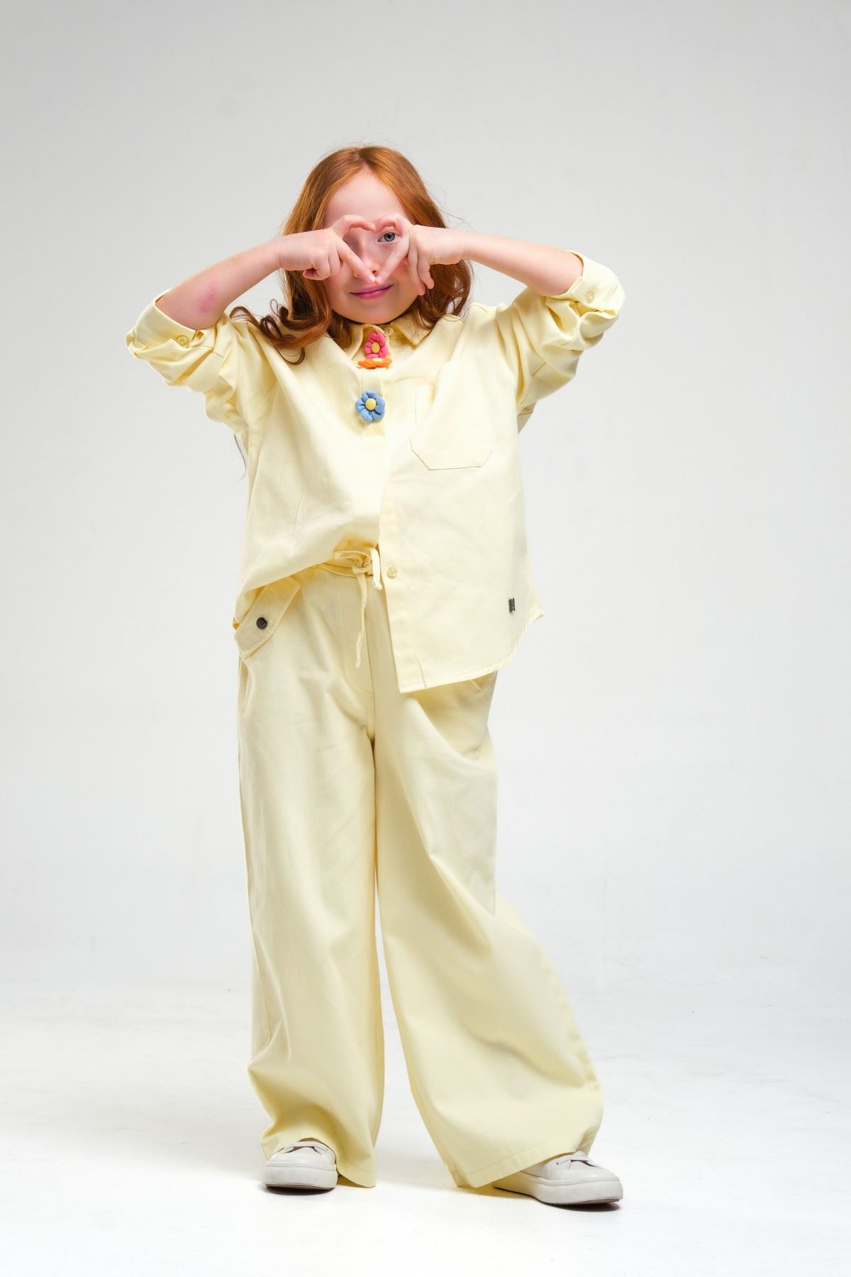 4-8 Yaş Pearl Flower Kız Çocuk Takım-Sarı