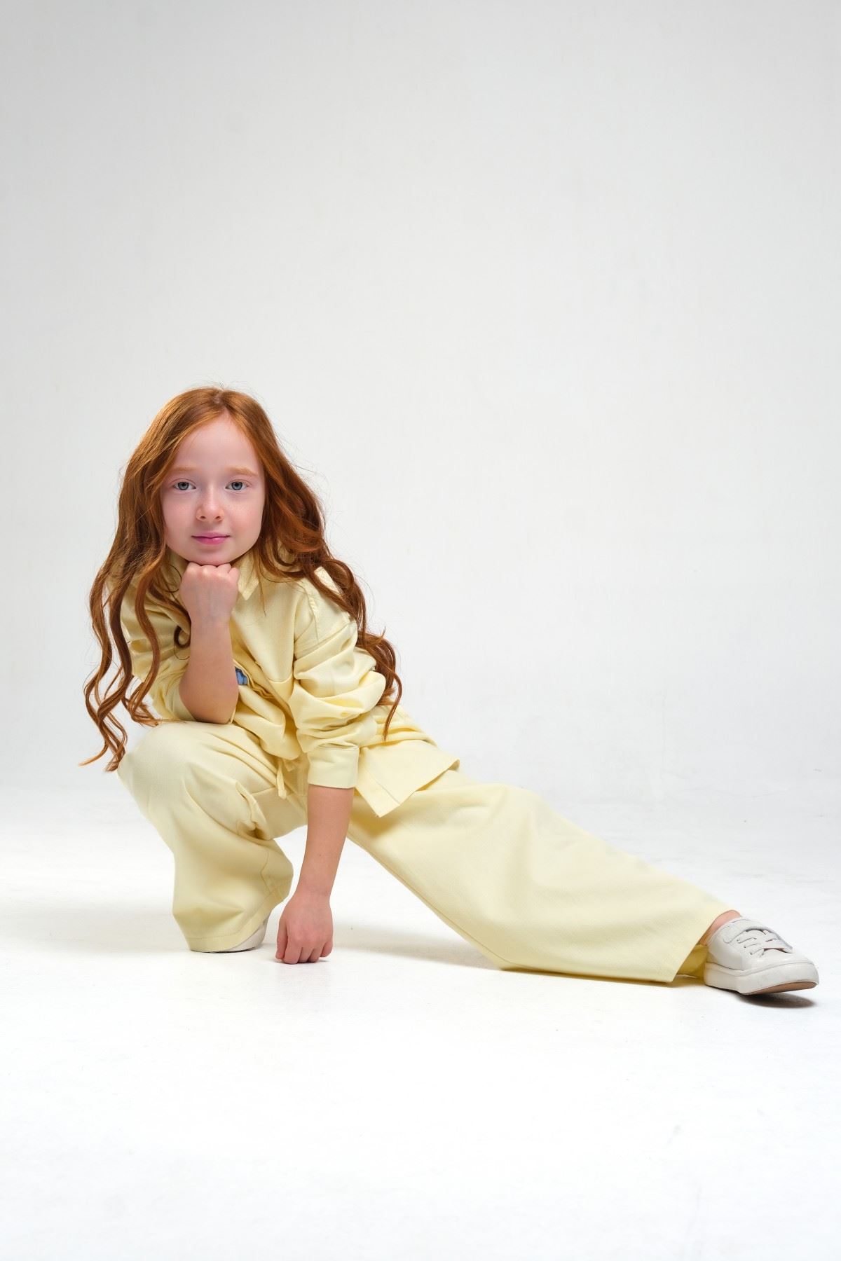 4-8 Yaş Pearl Flower Kız Çocuk Takım-Sarı