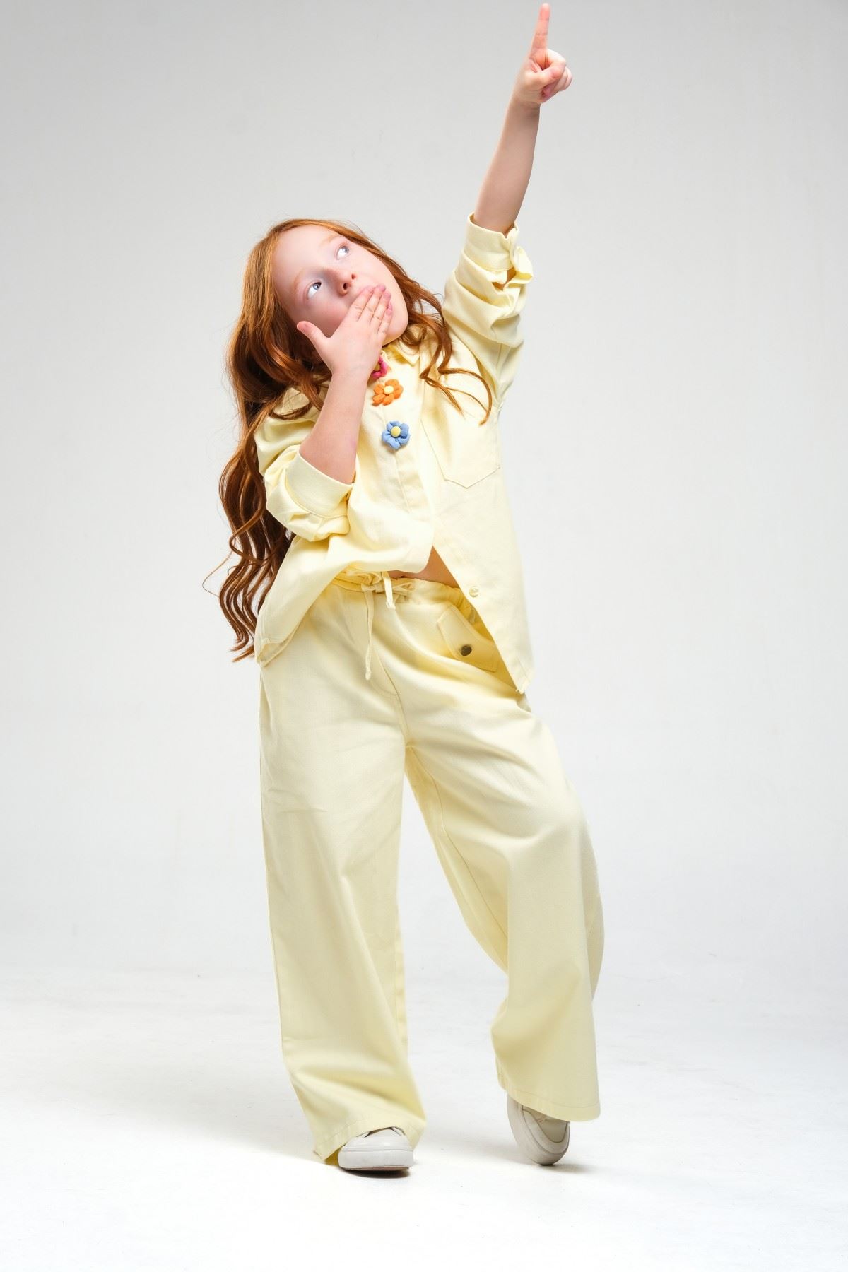 4-8 Yaş Pearl Flower Kız Çocuk Takım-Sarı