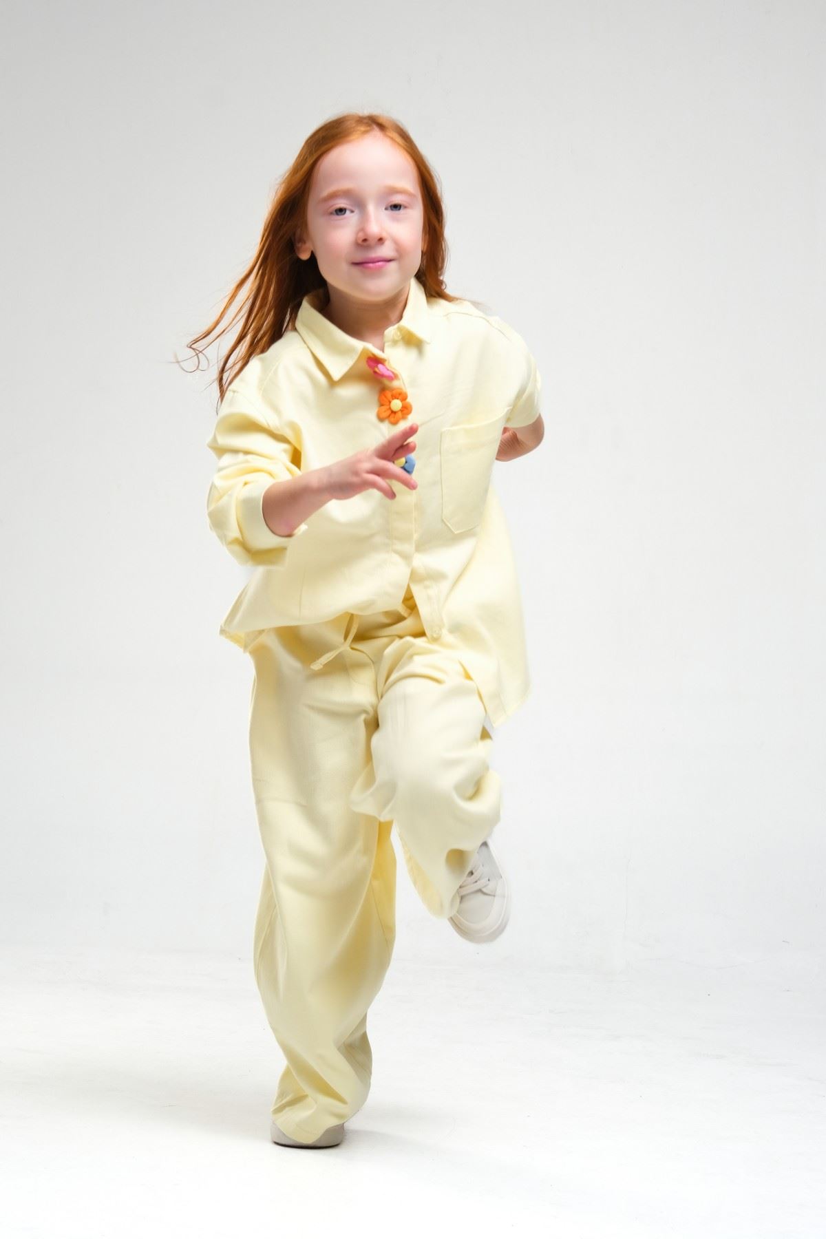 4-8 Yaş Pearl Flower Kız Çocuk Takım-Sarı