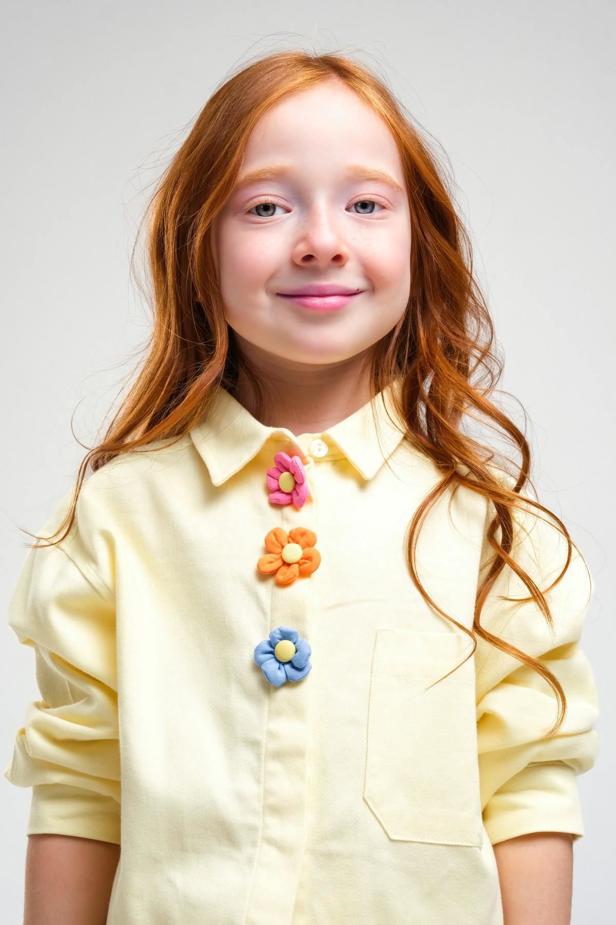 4-8 Yaş Pearl Flower Kız Çocuk Takım-Sarı