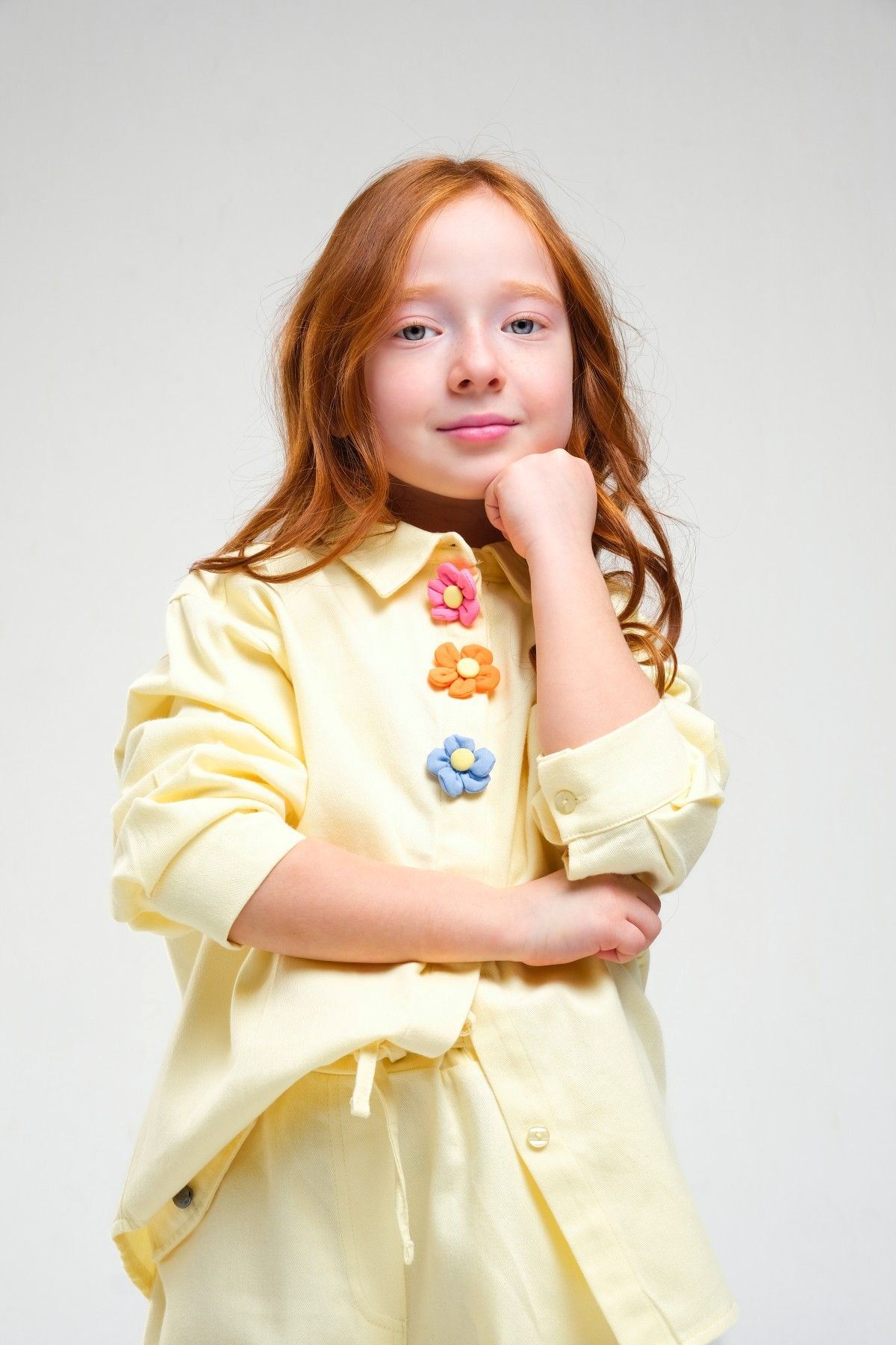 4-8 Yaş Pearl Flower Kız Çocuk Takım-Sarı