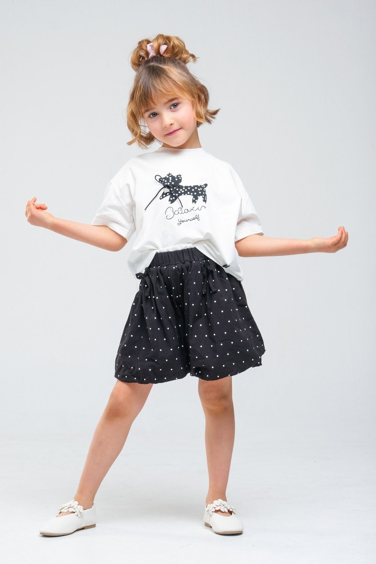 4-8 Yaş Cherry Cate Kız Çocuk Takım-Siyah