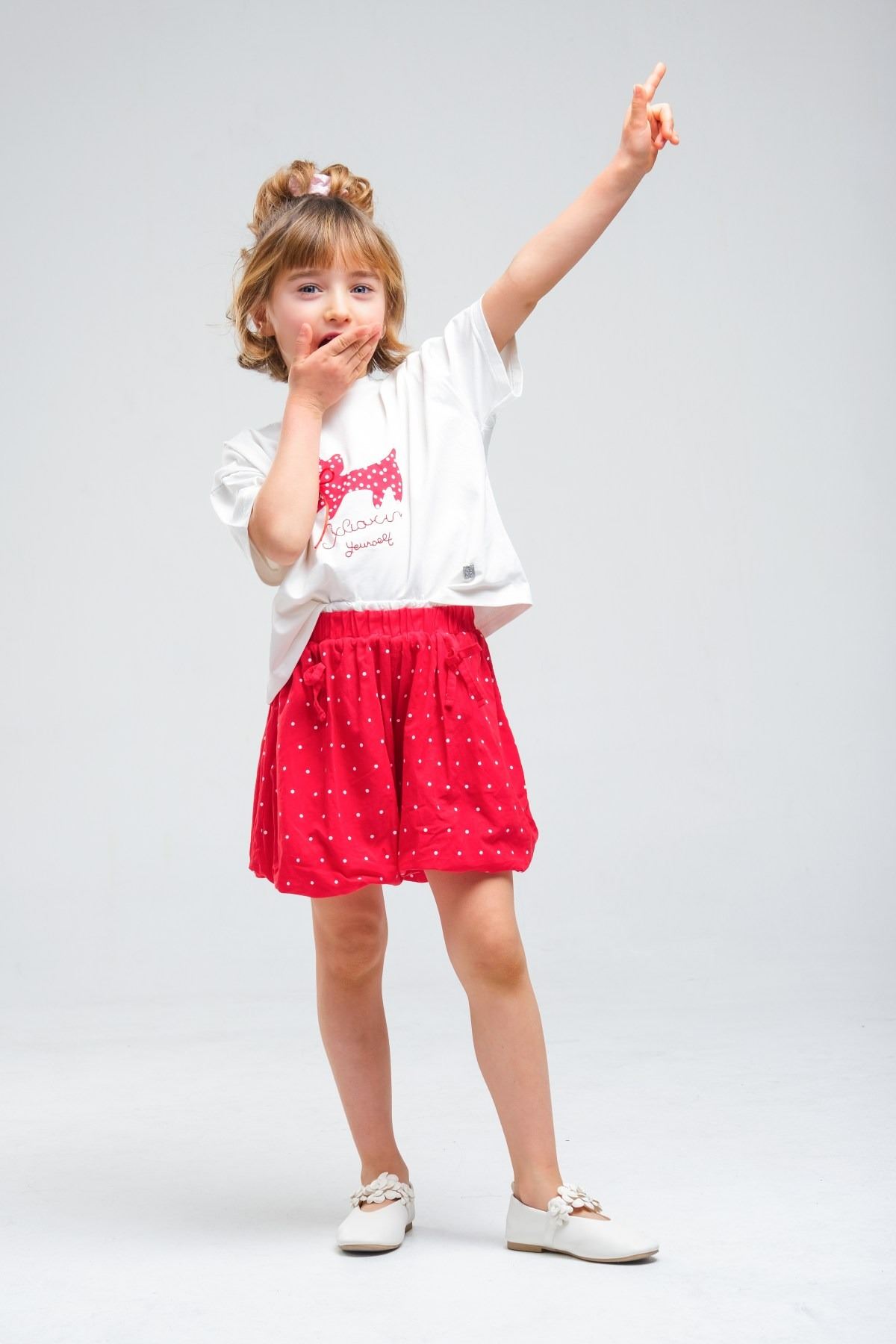 4-8 Yaş Cherry Cate Kız Çocuk Takım-Kırmızı