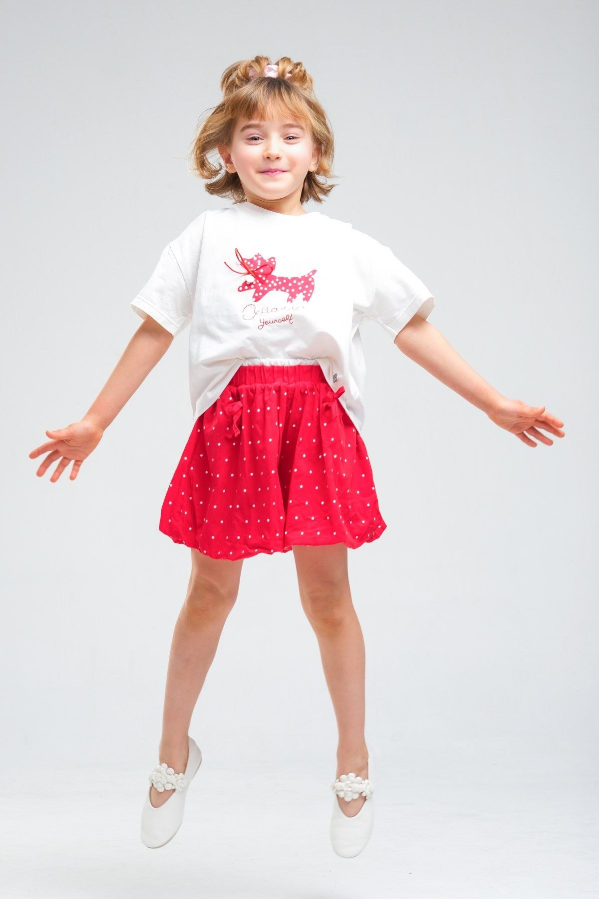 4-8 Yaş Cherry Cate Kız Çocuk Takım-Kırmızı