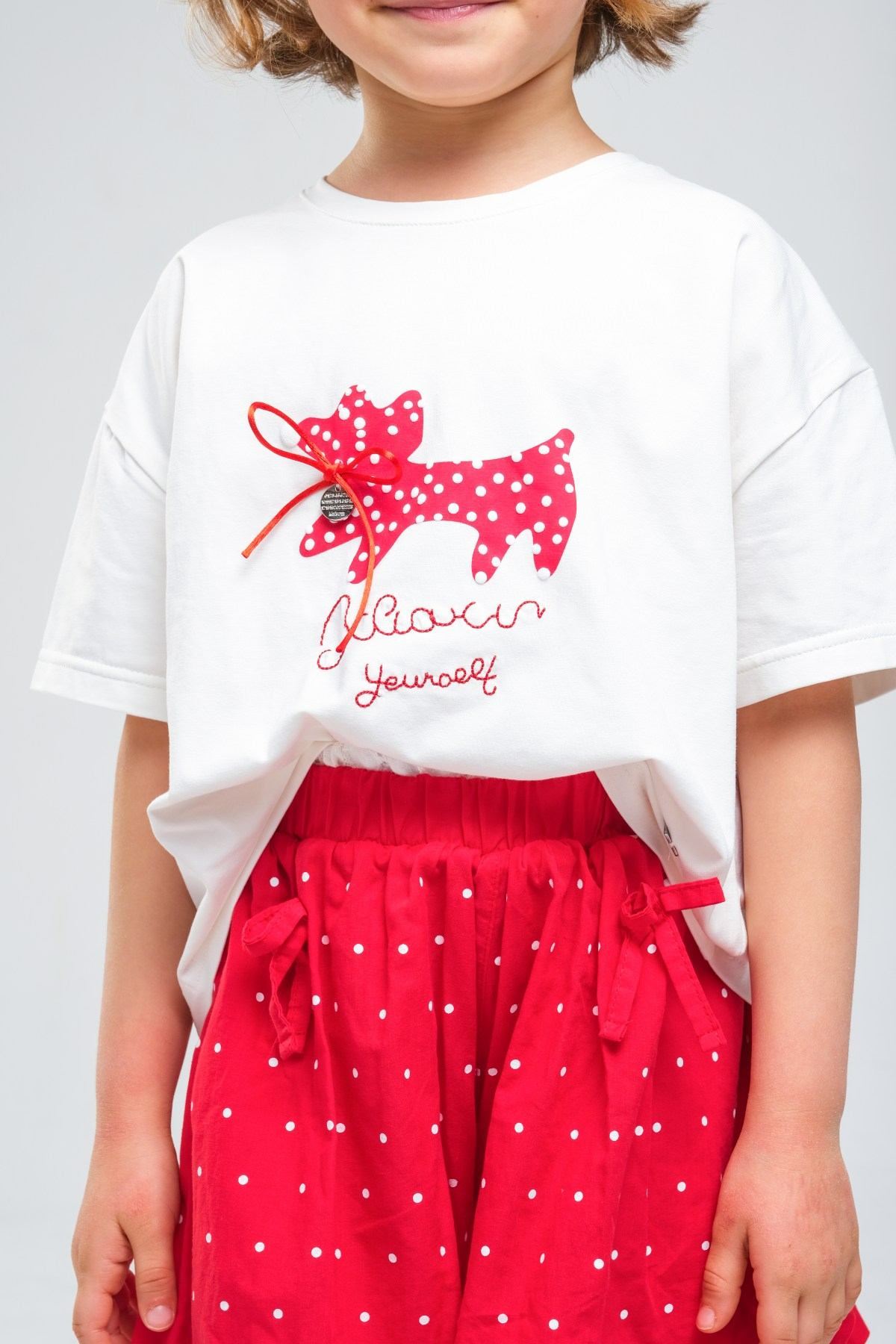 4-8 Yaş Cherry Cate Kız Çocuk Takım-Kırmızı