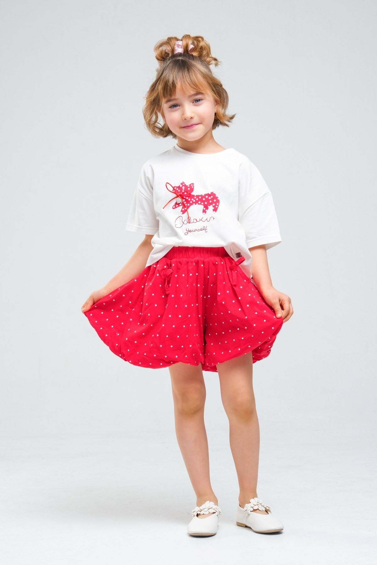 4-8 Yaş Cherry Cate Kız Çocuk Takım-Kırmızı