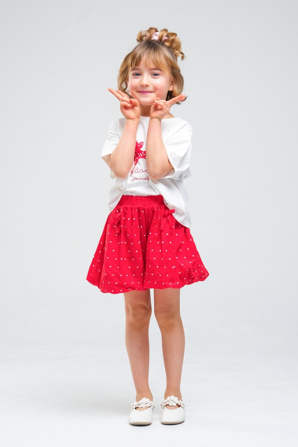 4-8 Yaş Cherry Cate Kız Çocuk Takım-Kırmızı