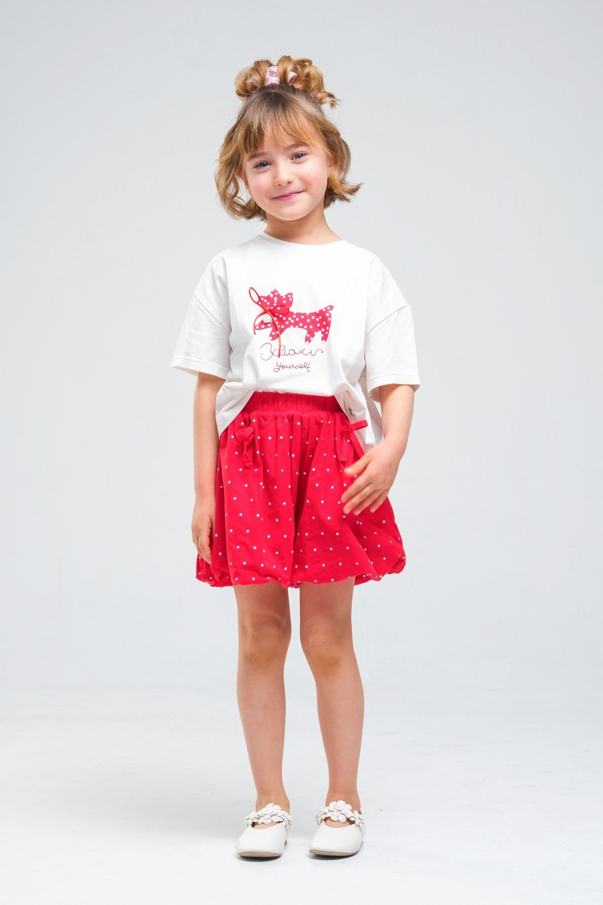 4-8 Yaş Cherry Cate Kız Çocuk Takım-Kırmızı