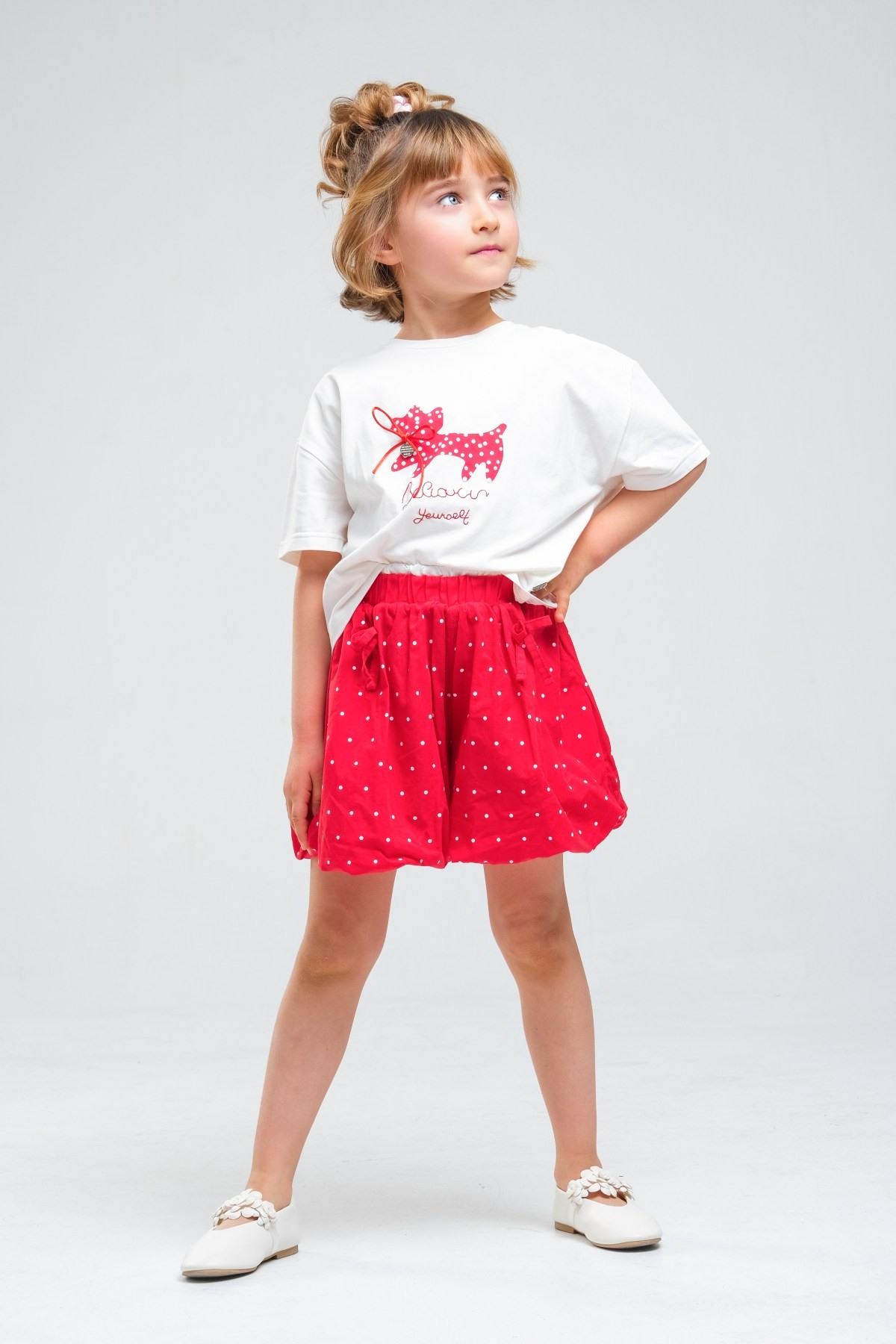 4-8 Yaş Cherry Cate Kız Çocuk Takım-Kırmızı