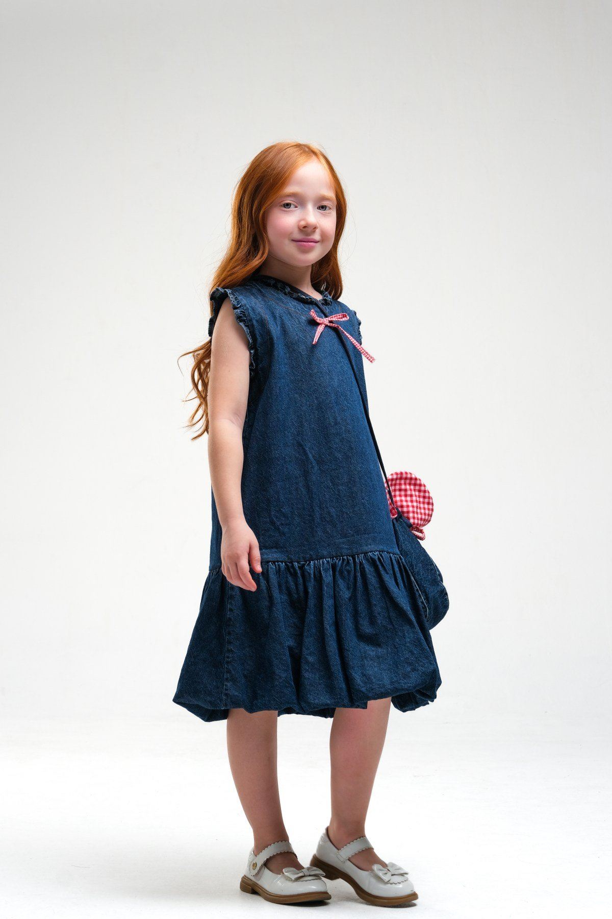 4-8 Yaş Strawberry Kız Çocuk Çantalı Elbise-İndigo