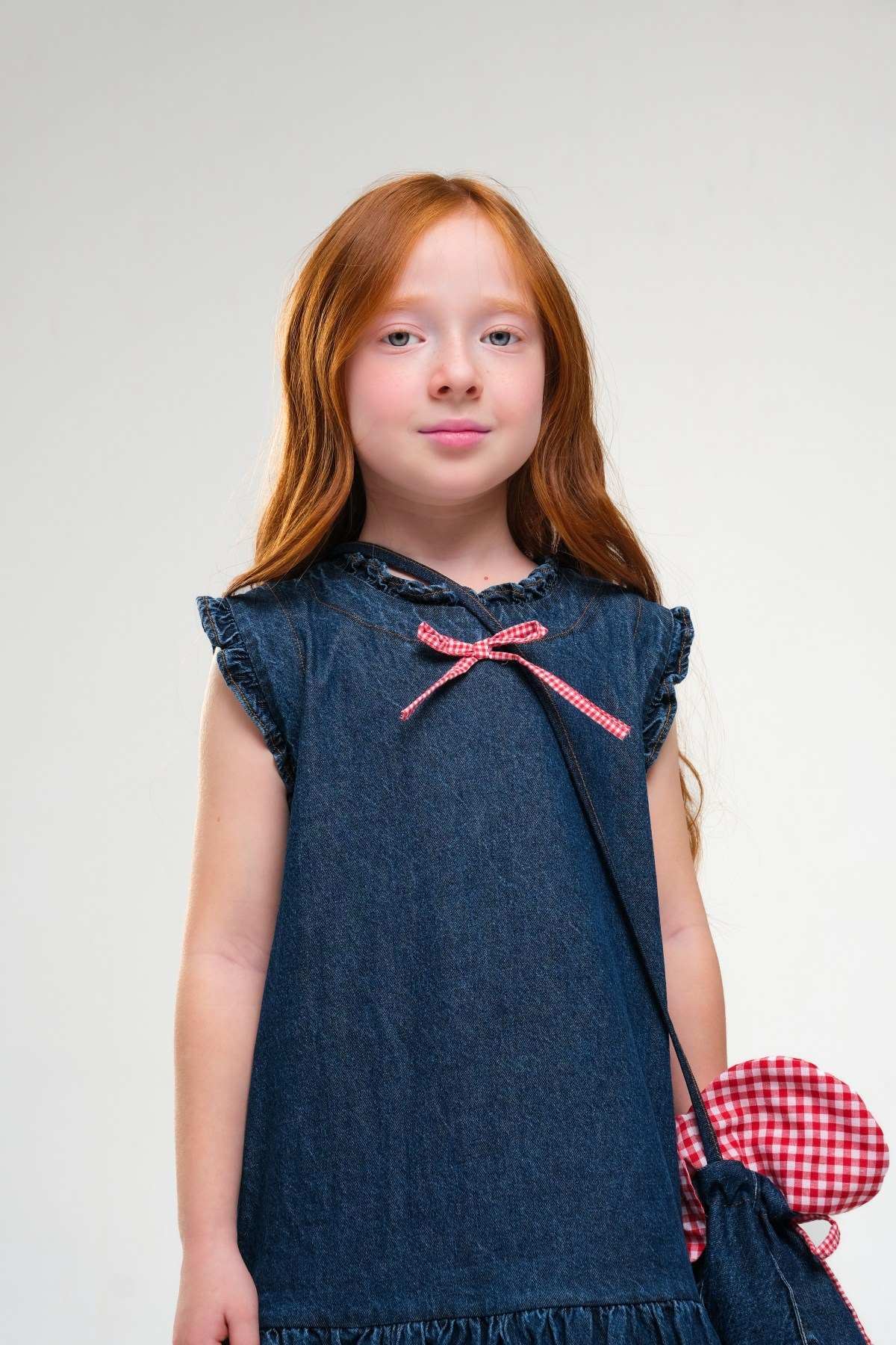 4-8 Yaş Strawberry Kız Çocuk Çantalı Elbise-İndigo