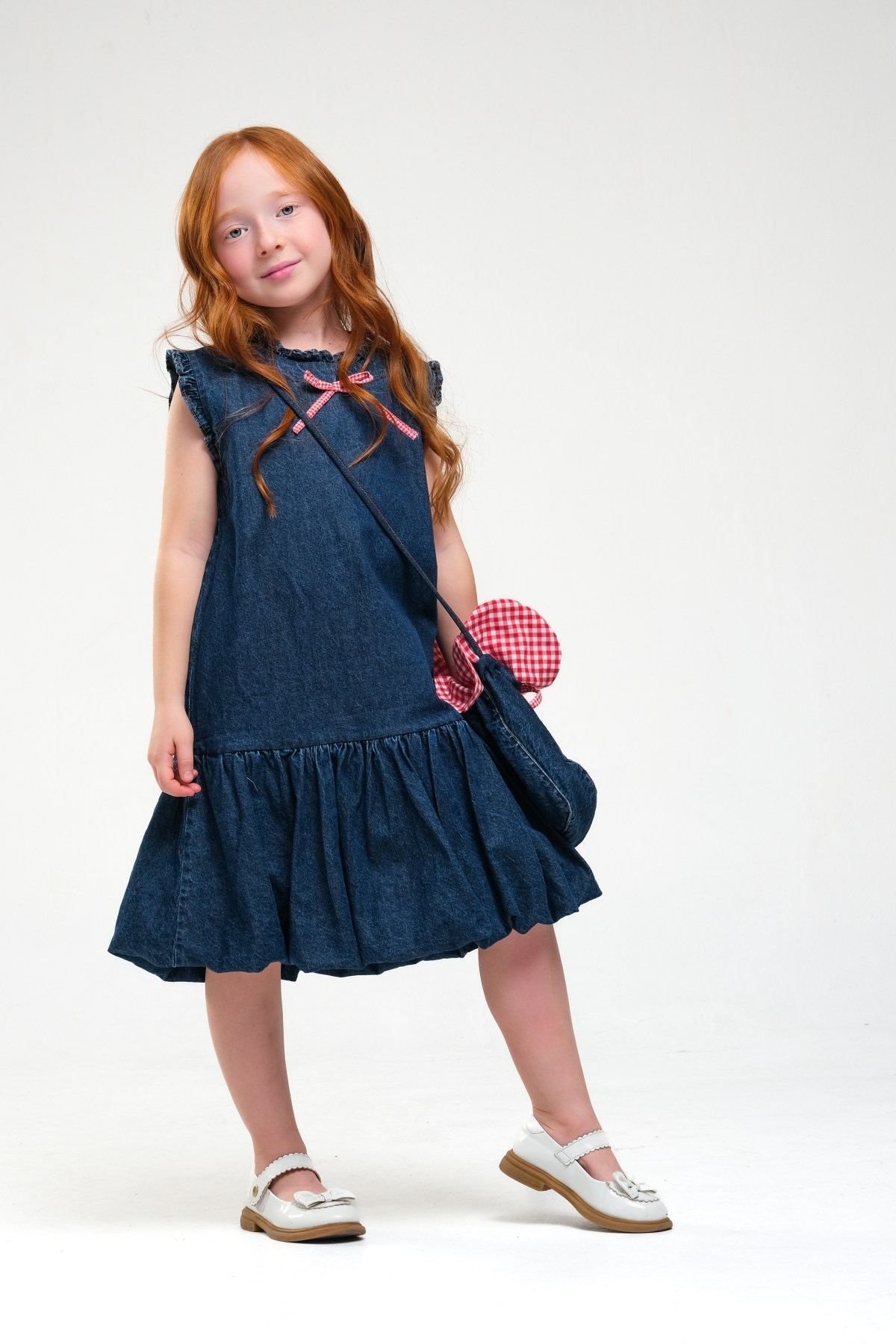 4-8 Yaş Strawberry Kız Çocuk Çantalı Elbise-İndigo