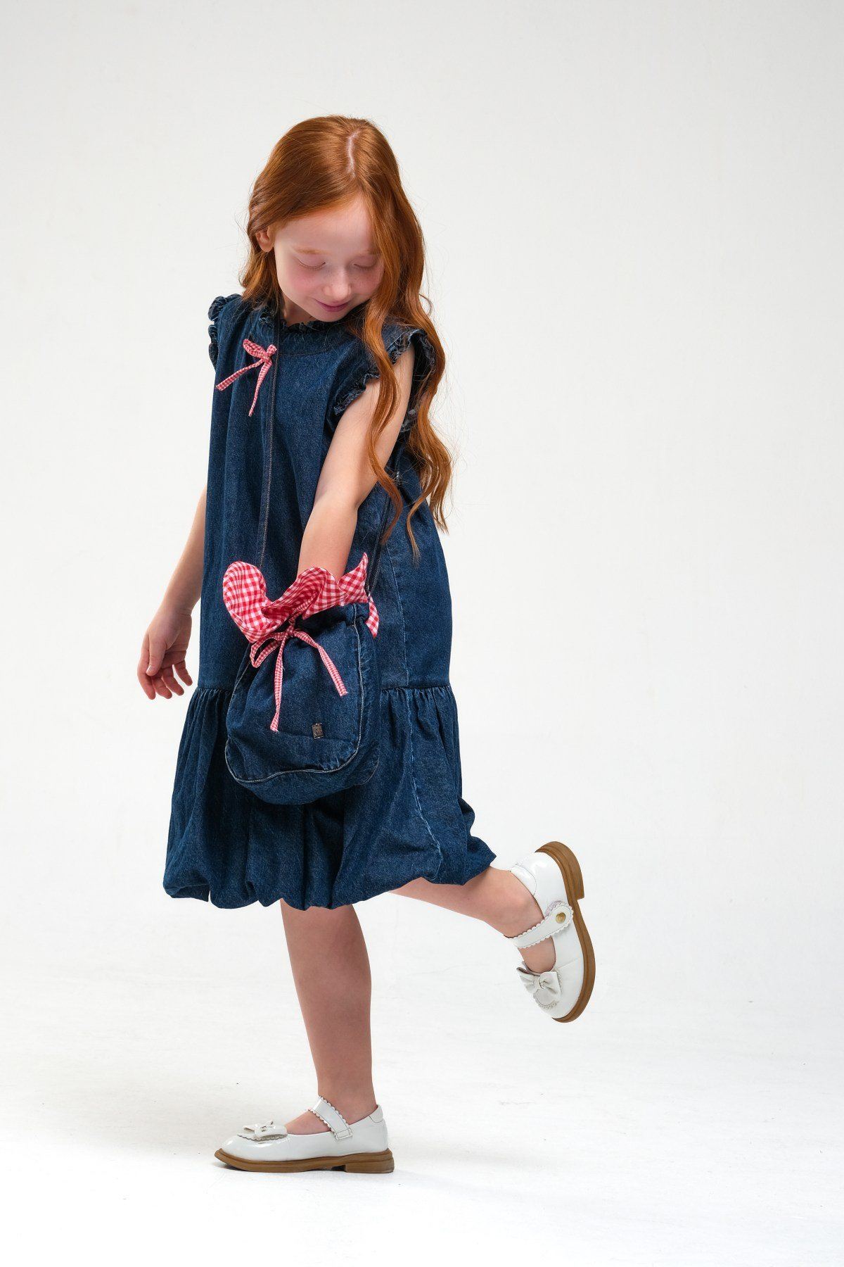 4-8 Yaş Strawberry Kız Çocuk Çantalı Elbise-İndigo