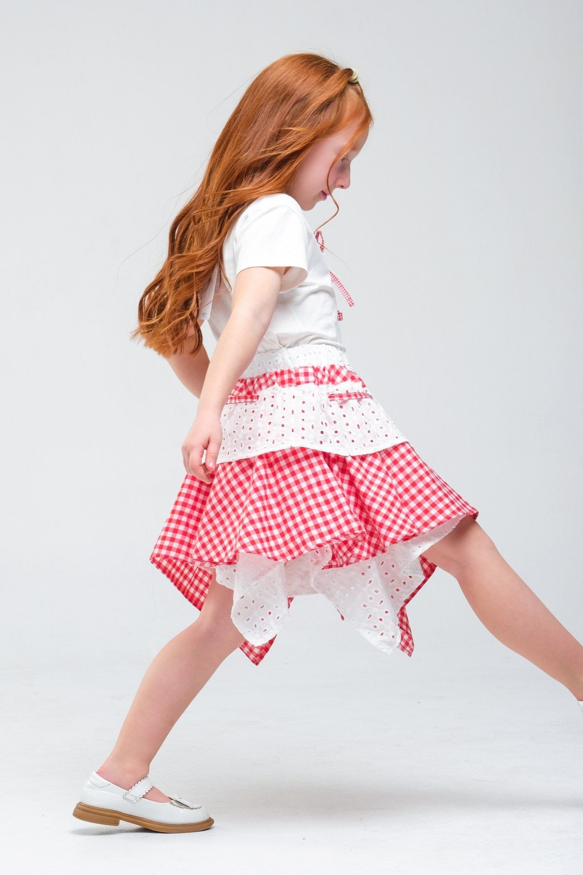 4-8 Yaş Navy Firuze Kız Çocuk Takım-Kırmızı