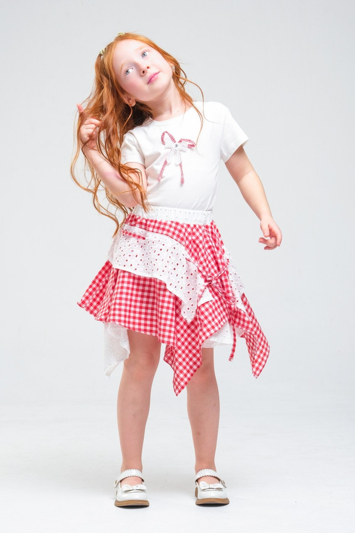 4-8 Yaş Navy Firuze Kız Çocuk Takım-Kırmızı