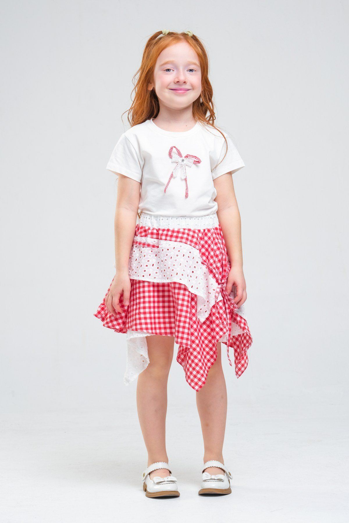 4-8 Yaş Navy Firuze Kız Çocuk Takım-Kırmızı