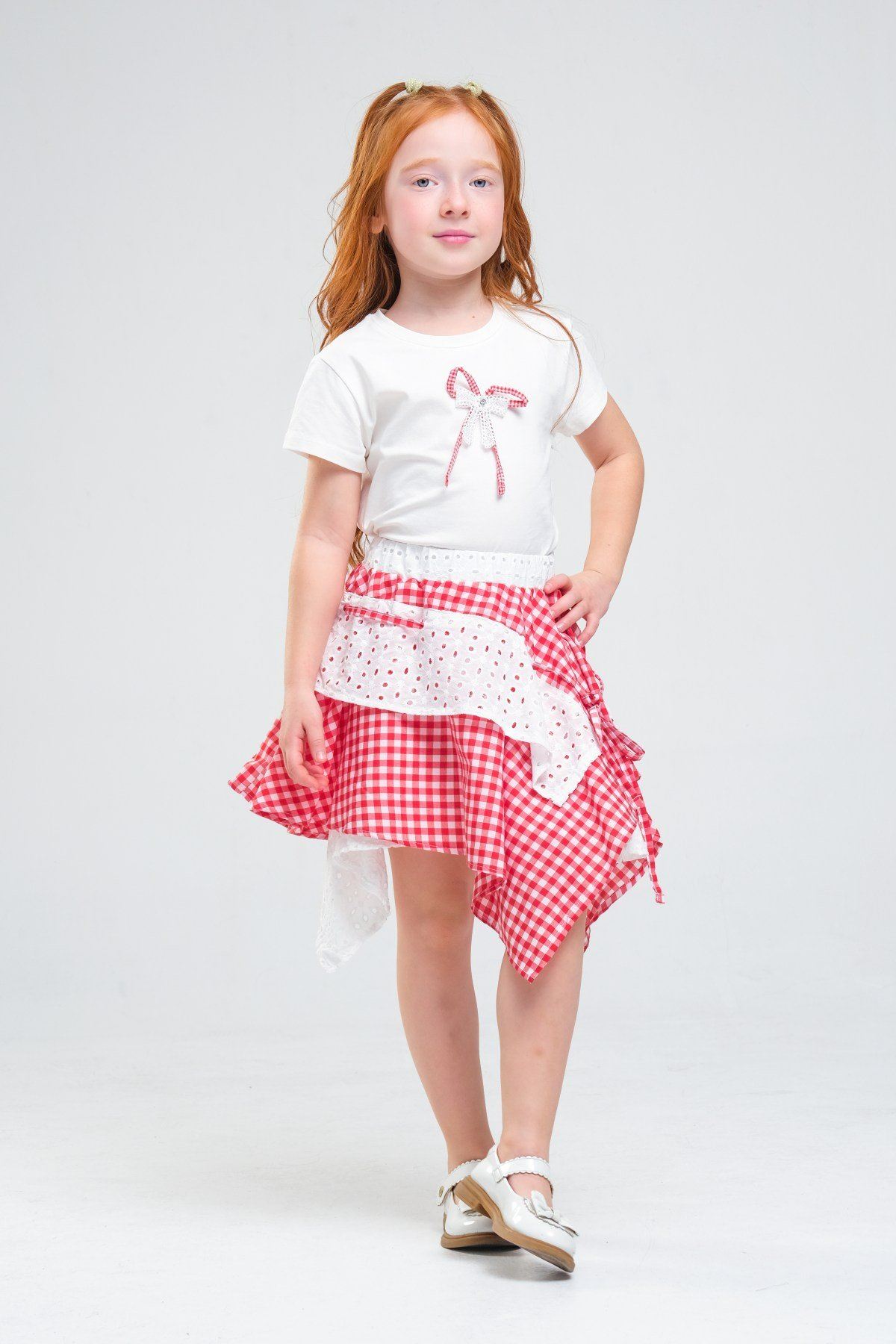 4-8 Yaş Navy Firuze Kız Çocuk Takım-Kırmızı