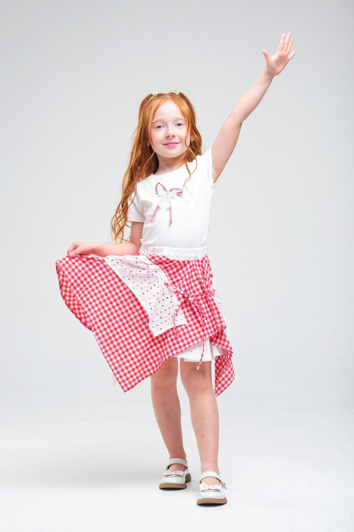 4-8 Yaş Navy Firuze Kız Çocuk Takım-Kırmızı