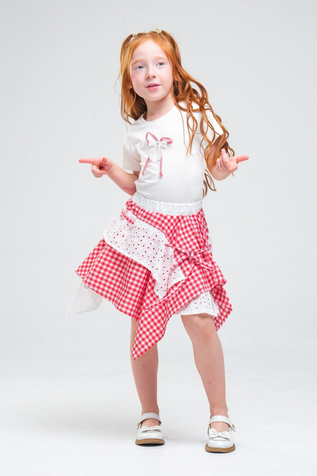 4-8 Yaş Navy Firuze Kız Çocuk Takım-Kırmızı